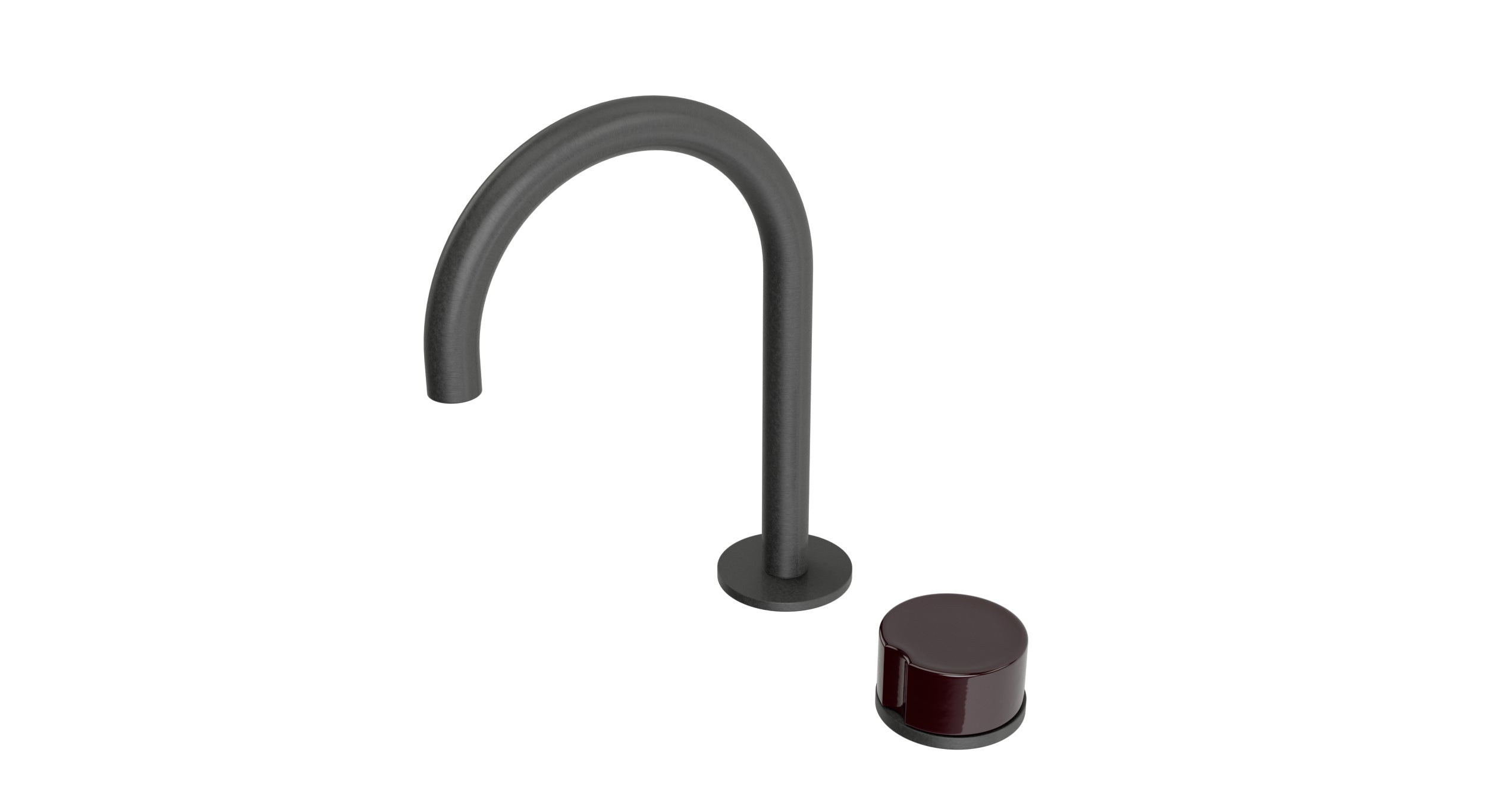 Foundry One Handle Deck Mount Gooseneck Lavatory Faucet with Groove Ceramic Knob Handle in Blackened Nickel