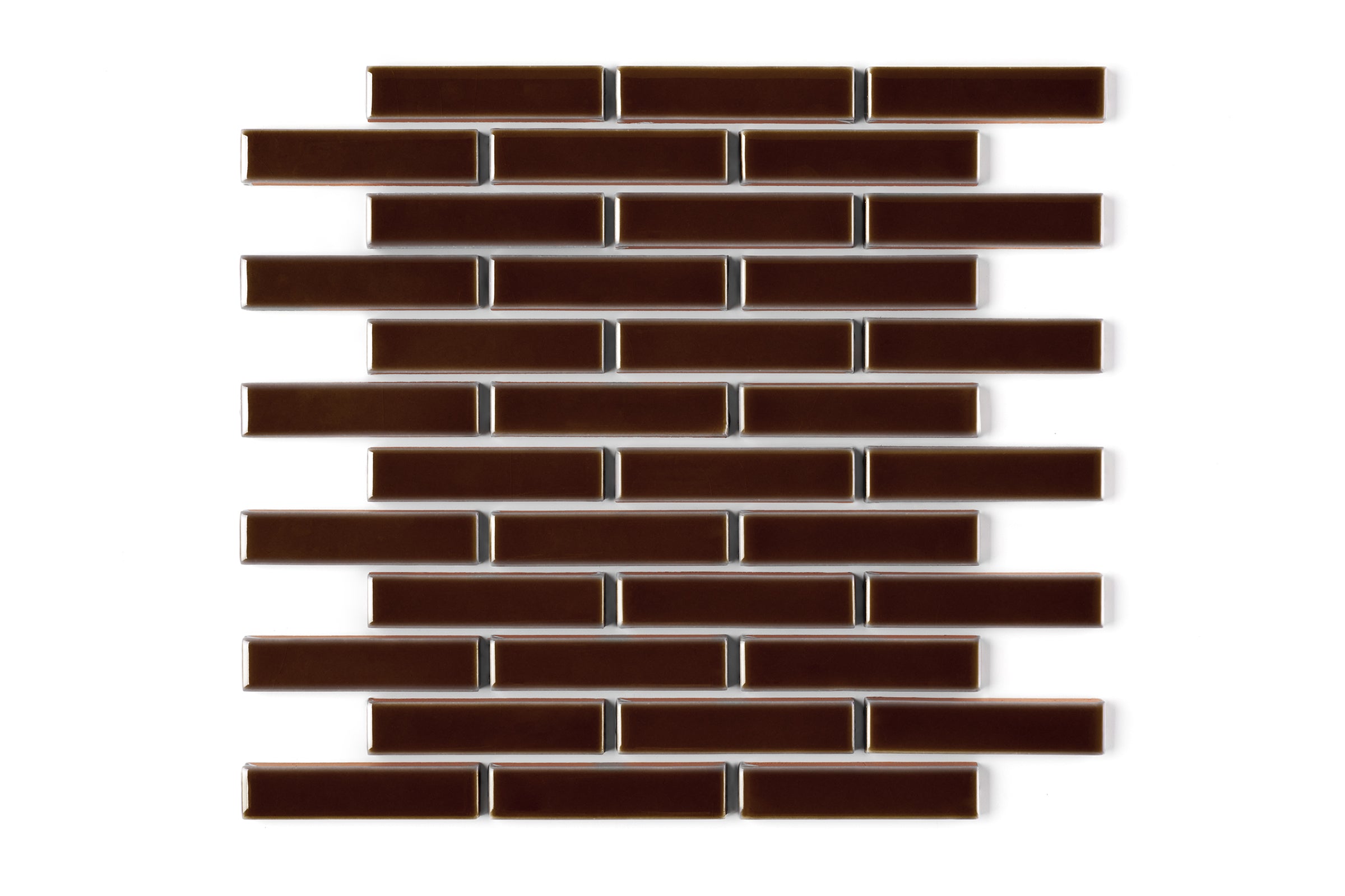 1x4 Half Offset Sheeted Original Ceramic Mosaic Tile in Garnet Gloss