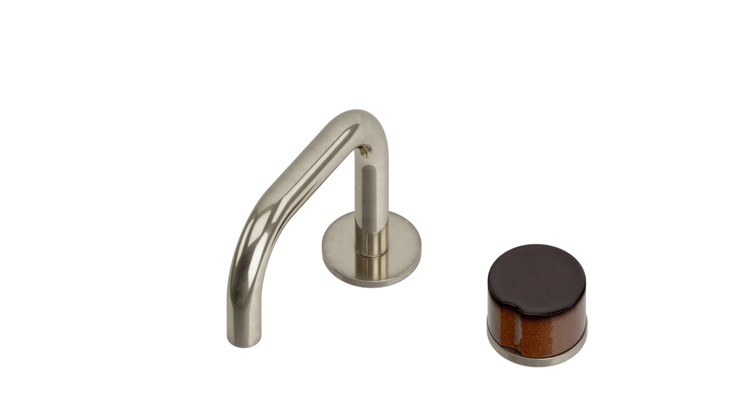Foundry One Handle Deck Mount Squaretop Lavatory Faucet with Groove Ceramic Knob Handle in French Nickel