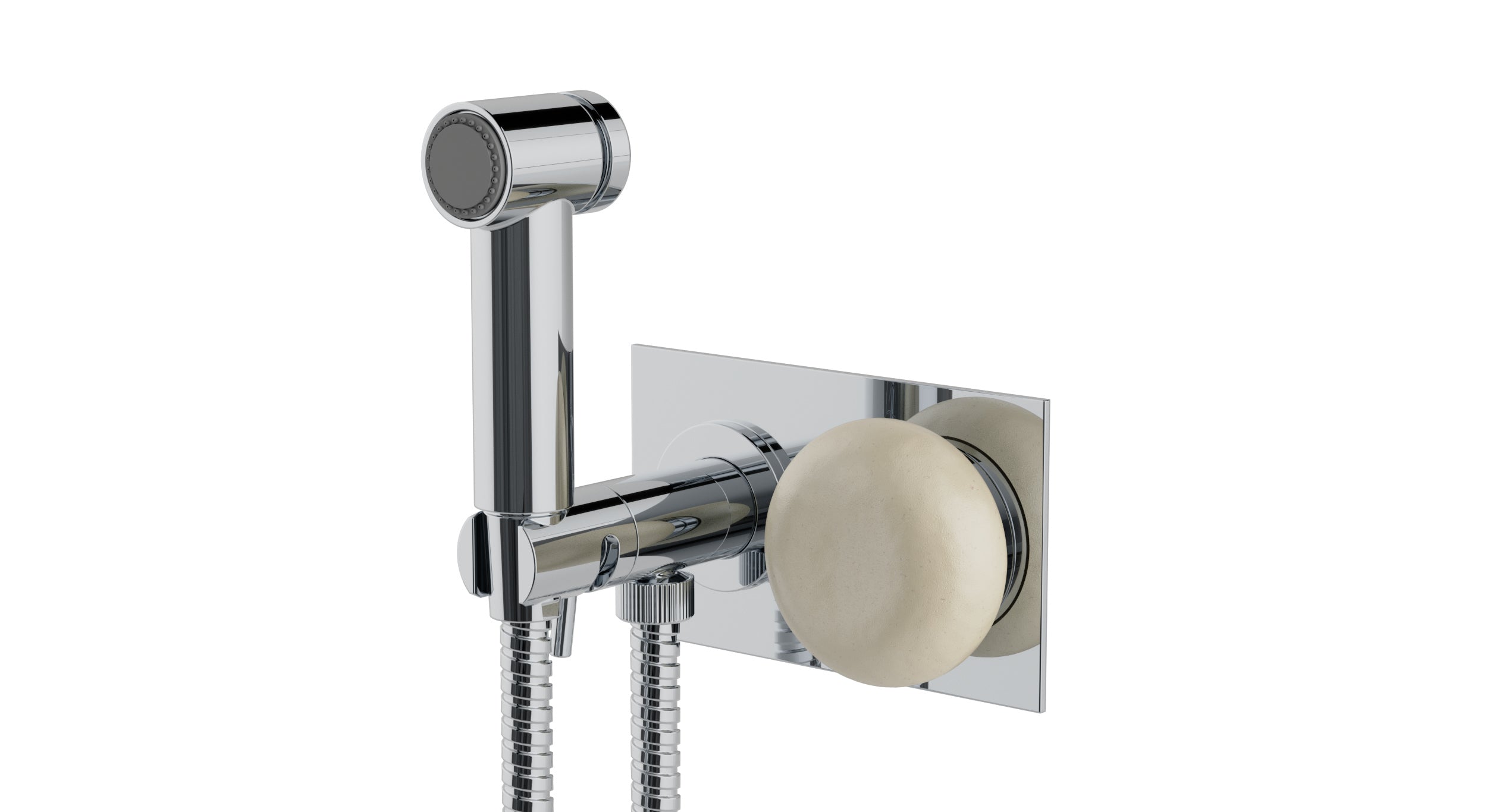 Foundry One Handle Wall Mount Bidet Trim with Pebble Ceramic Knob Handle in Polished Chrome