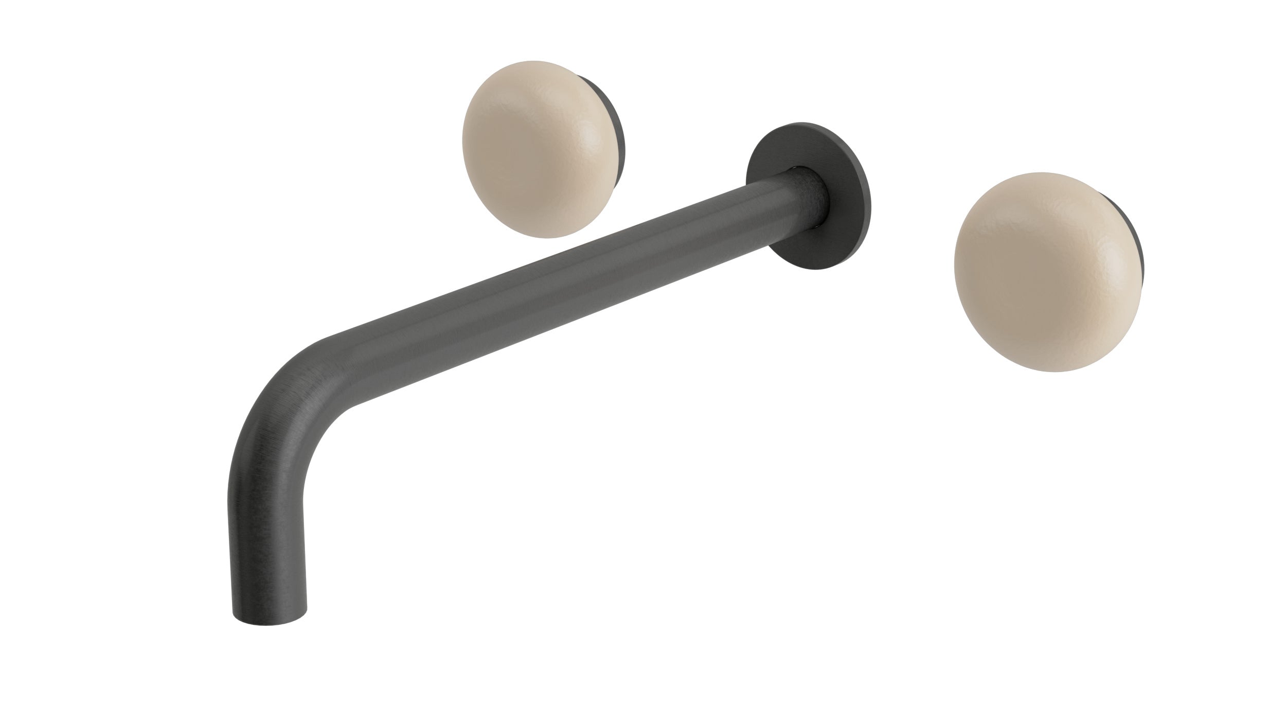 Foundry Two Handle Wall Mount 10" Lavatory Faucet with Pebble Ceramic Knob Handles in Blackened Nickel
