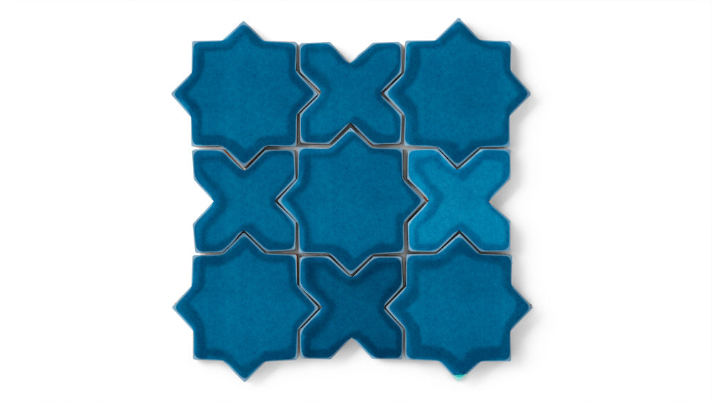 Mini Star & Cross Original Ceramic Tile in Adriatic Sea Gloss