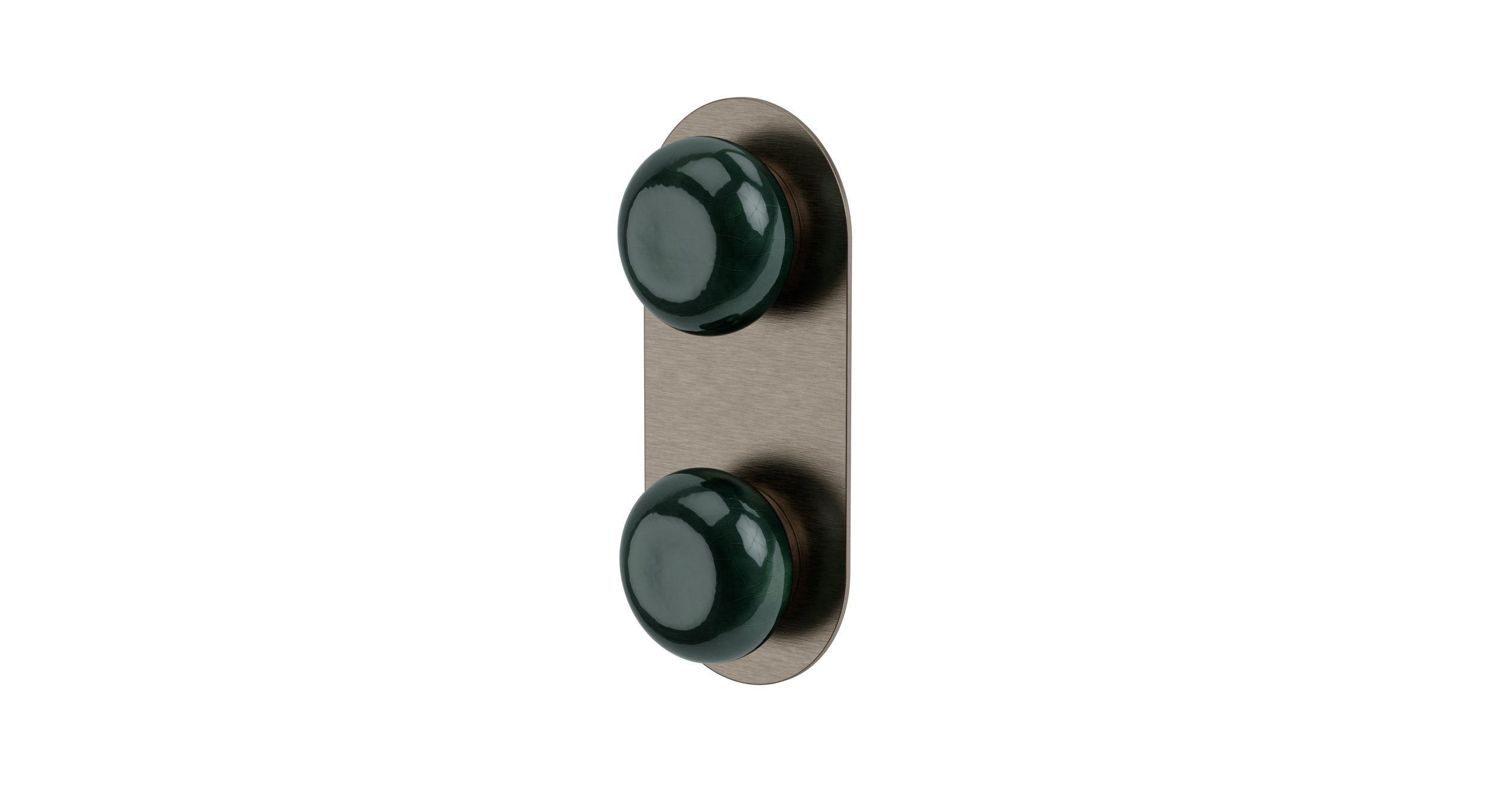 Foundry Two Handle Wall Mount Shower Trim with Pebble Ceramic Knob Handles in Antique Nickel