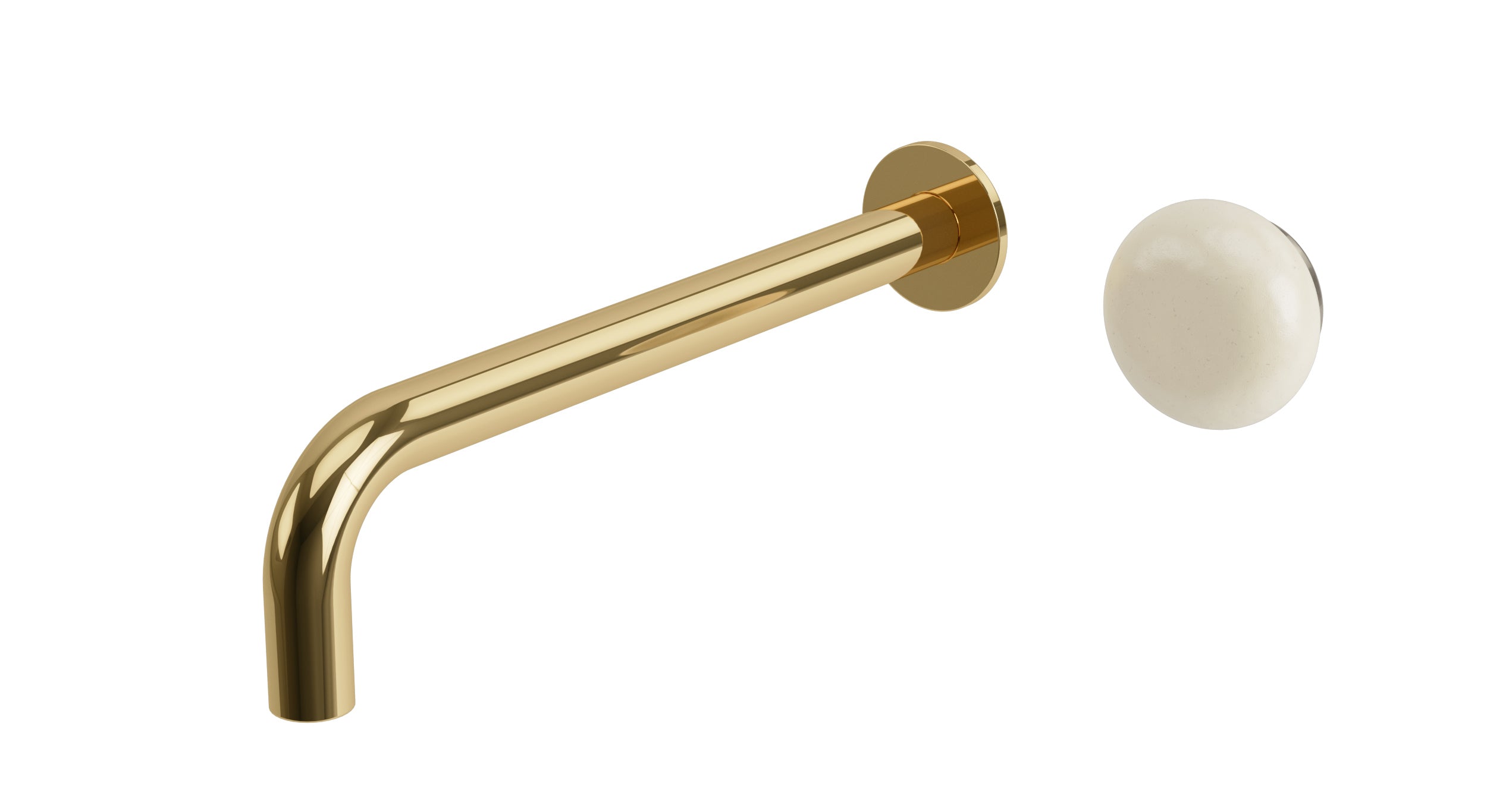 Foundry One Handle Wall Mount 10" Lavatory Faucet with Pebble Ceramic Knob Handle in Polished Brass