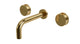 Foundry Two Handle Wall Mount 7.5" Lavatory Faucet with Barrel Knob Handles in Uncoated Polished Brass