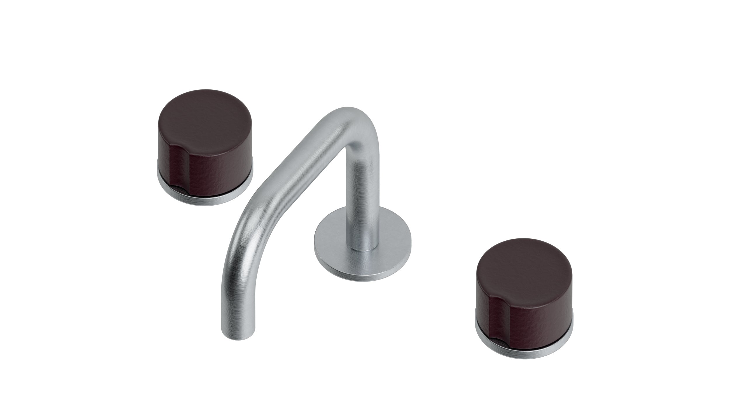 Foundry Two Handle Deck Mount Squaretop Lavatory Faucet with Groove Ceramic Knob Handles in Satin Chrome