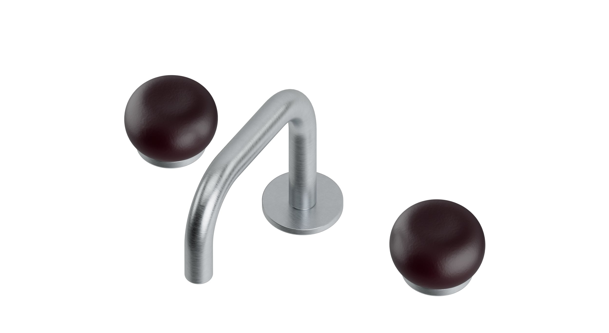 Foundry Two Handle Deck Mount Squaretop Lavatory Faucet with Pebble Ceramic Knob Handles in Satin Chrome