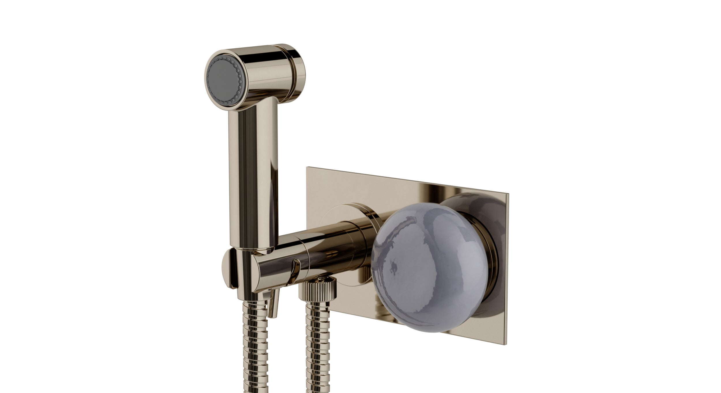 Foundry One Handle Wall Mount Bidet Trim with Pebble Ceramic Knob Handle in Polished Nickel