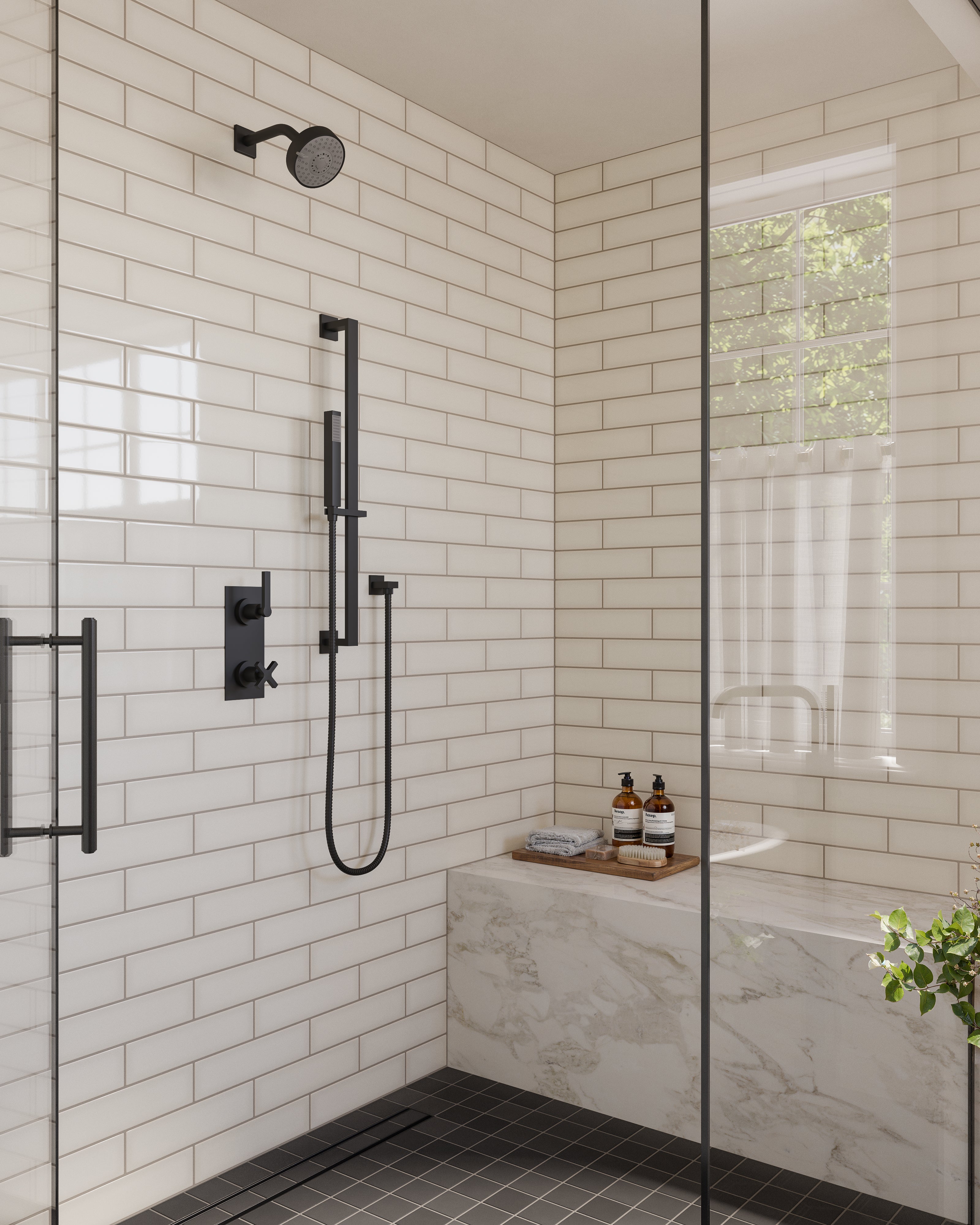 Flatiron Two Handle Wall Mount Shower Trim with Linear Cross/Linear Lever Handles in Oil Rubbed Bronze