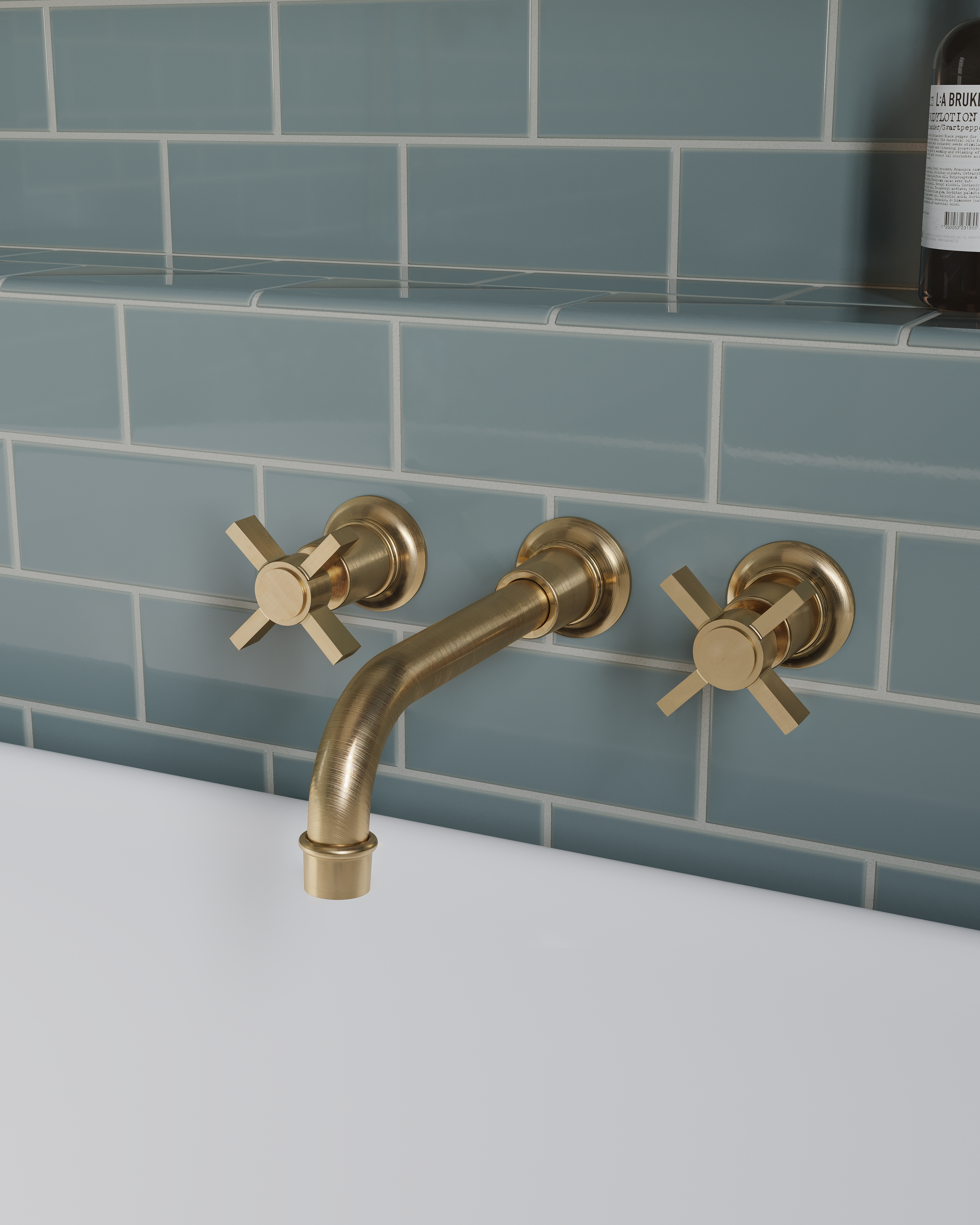 Emerson Two Handle Wall Mount Bath Trim with Classic Cross Handles in Satin Brass