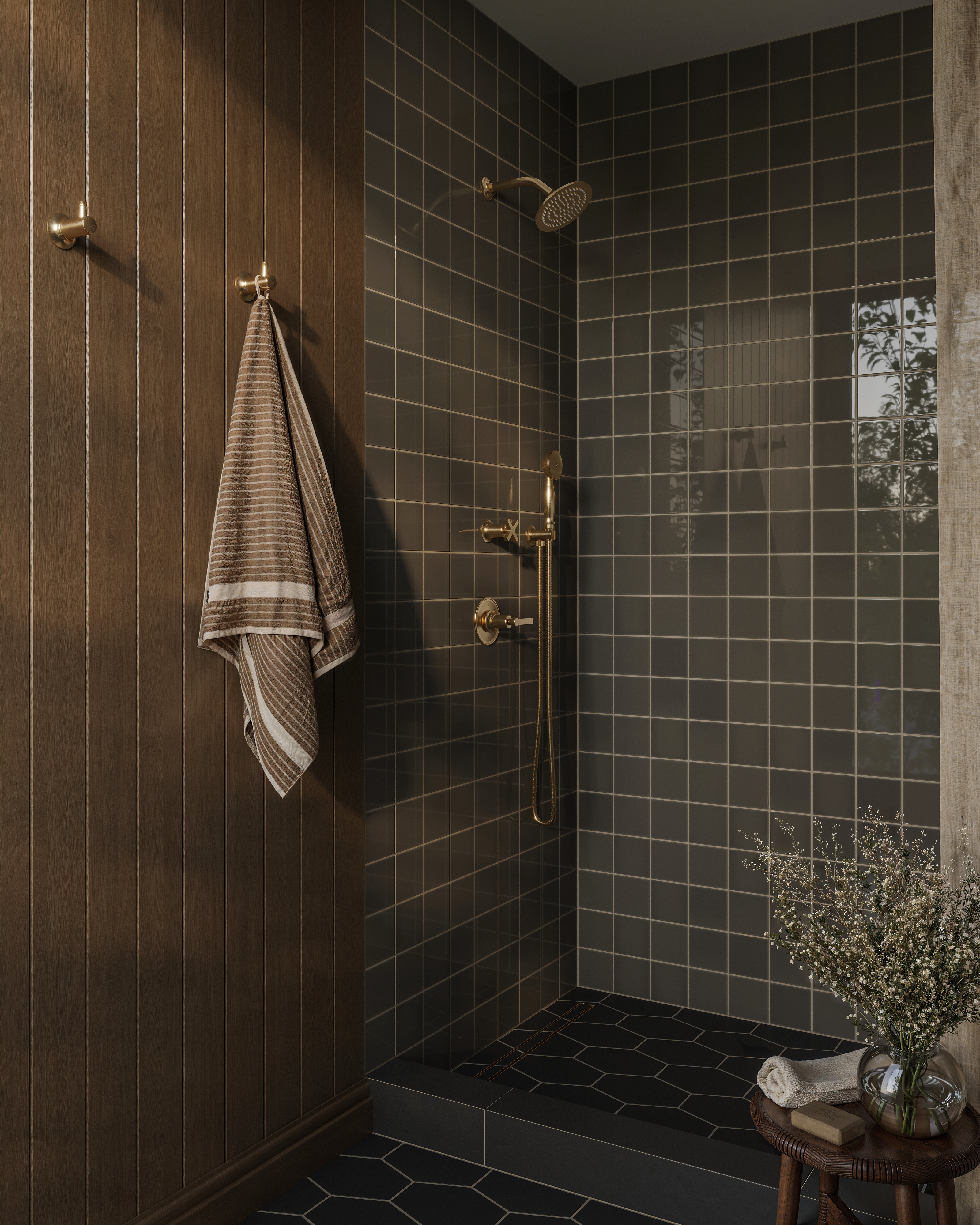 Emerson 45-Degree 8" Shower Arm with Flange in Satin Brass