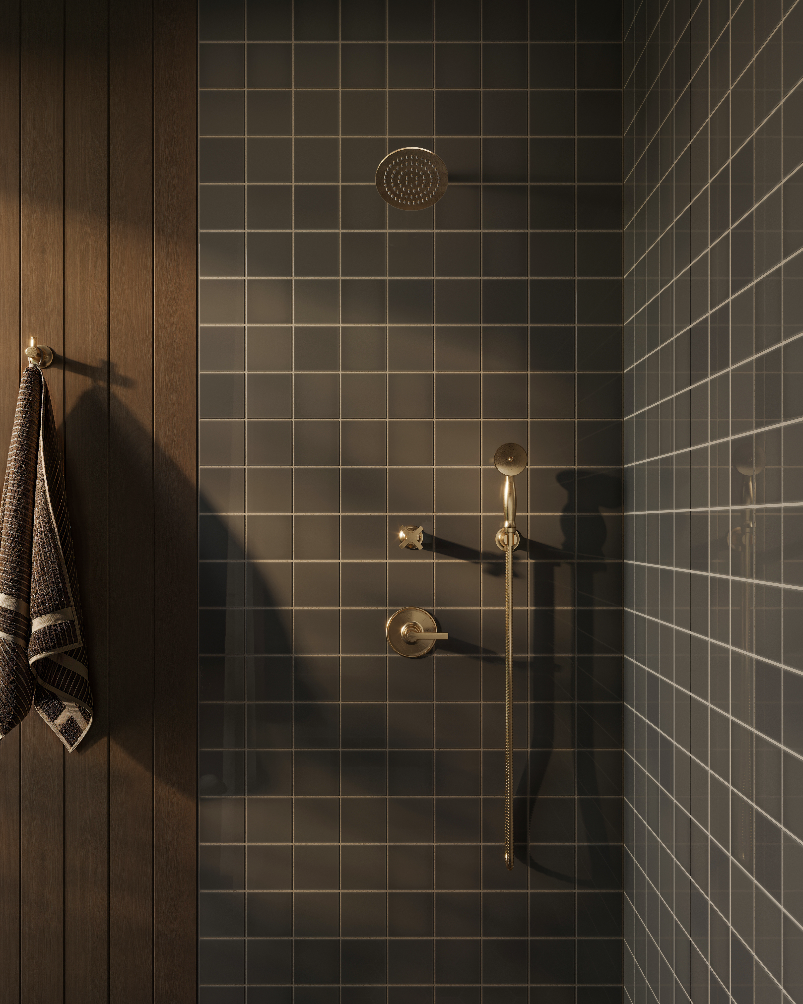 Emerson One Handle Wall Mount Shower Trim with Classic Lever Handle in Satin Brass