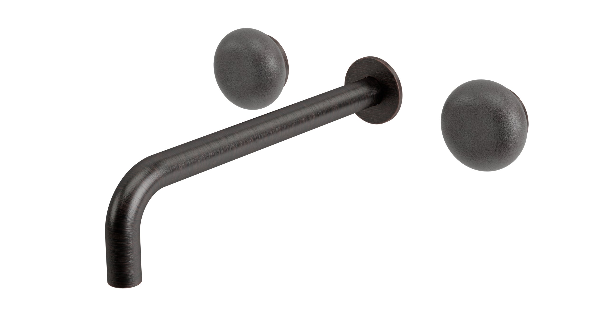 Foundry Two Handle Wall Mount 10" Lavatory Faucet with Pebble Ceramic Knob Handles in Antique Bronze