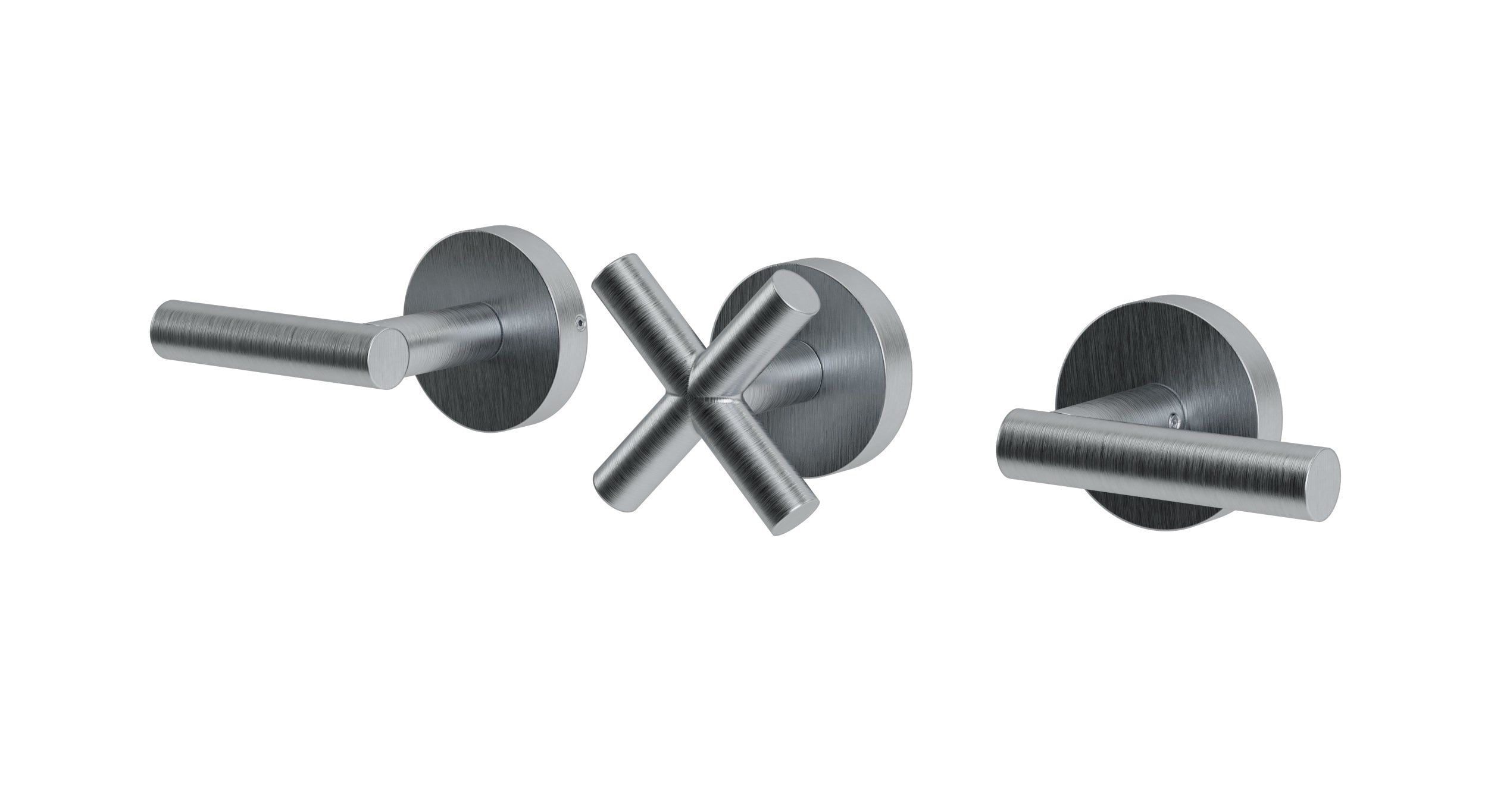 Contour Three Handle Wall Mount Bath Trim with Diverter/Volume Control and Soft Cross/Soft Lever Handles in Satin Chrome