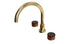 Foundry Two Handle Deck Mount Gooseneck Bath Trim with Groove Ceramic Knob Handles in Polished Brass