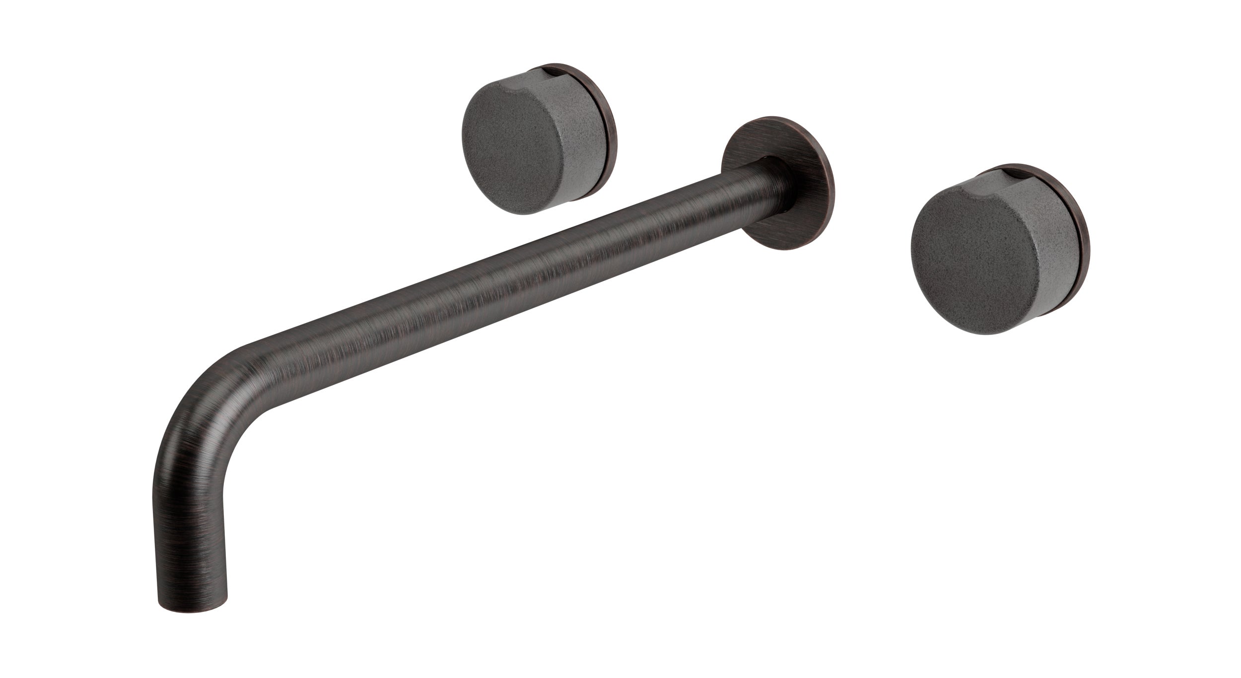 Foundry Two Handle Wall Mount 12" Lavatory Faucet with Groove Ceramic Knob Handles in Antique Bronze