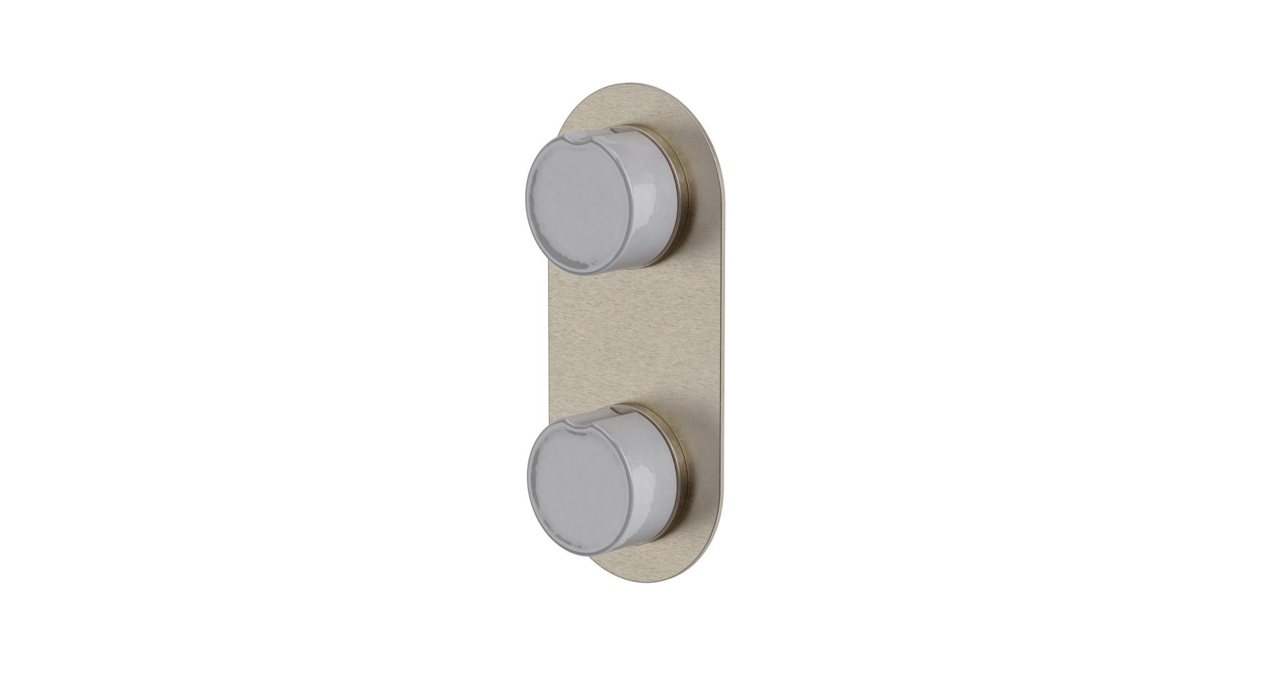 Foundry Two Handle Wall Mount Shower Trim with Groove Ceramic Knob Handles in Satin Nickel
