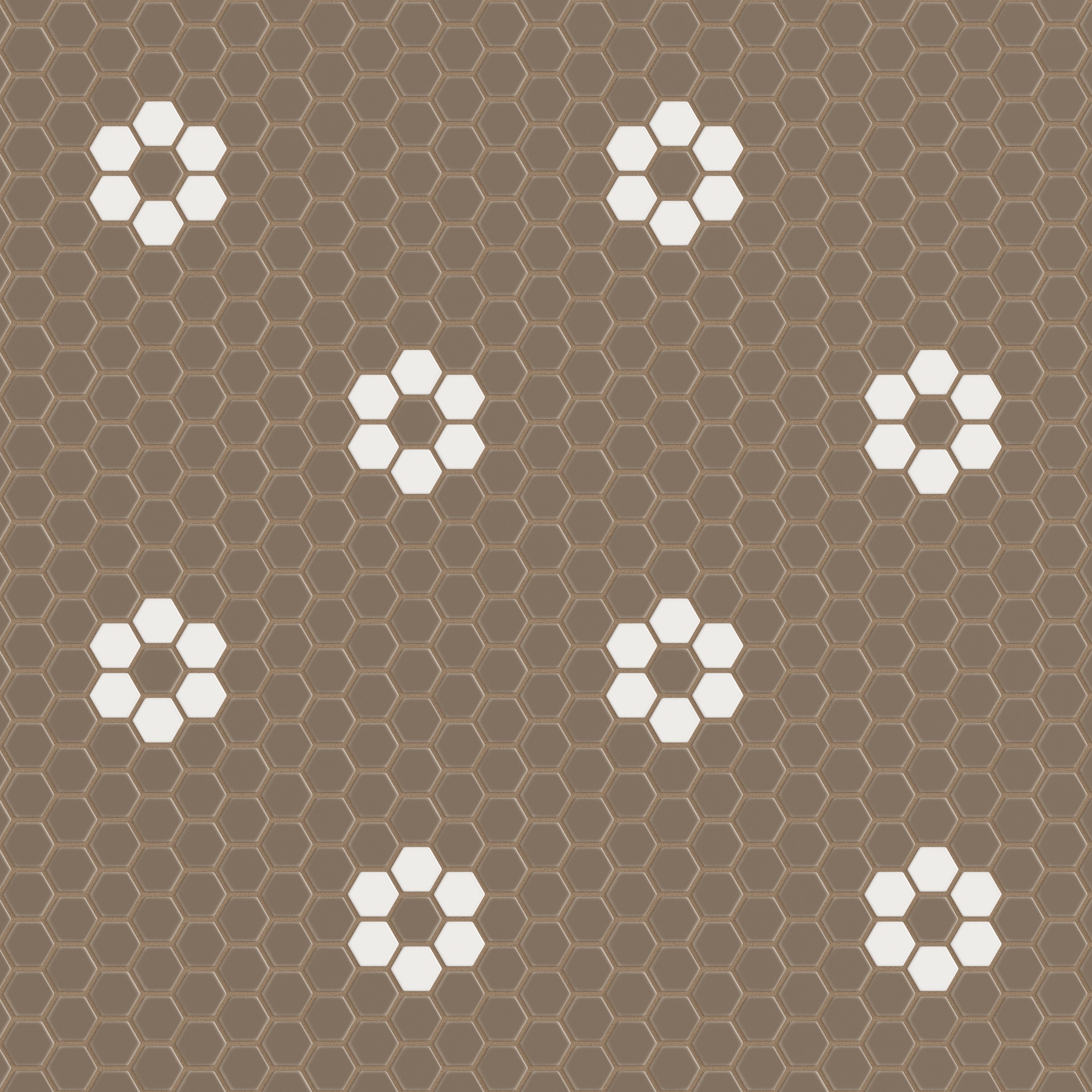1" Hexagon Double Daisy Sheeted Original Ceramic Tile in Cardamom Matte & Calcite Matte