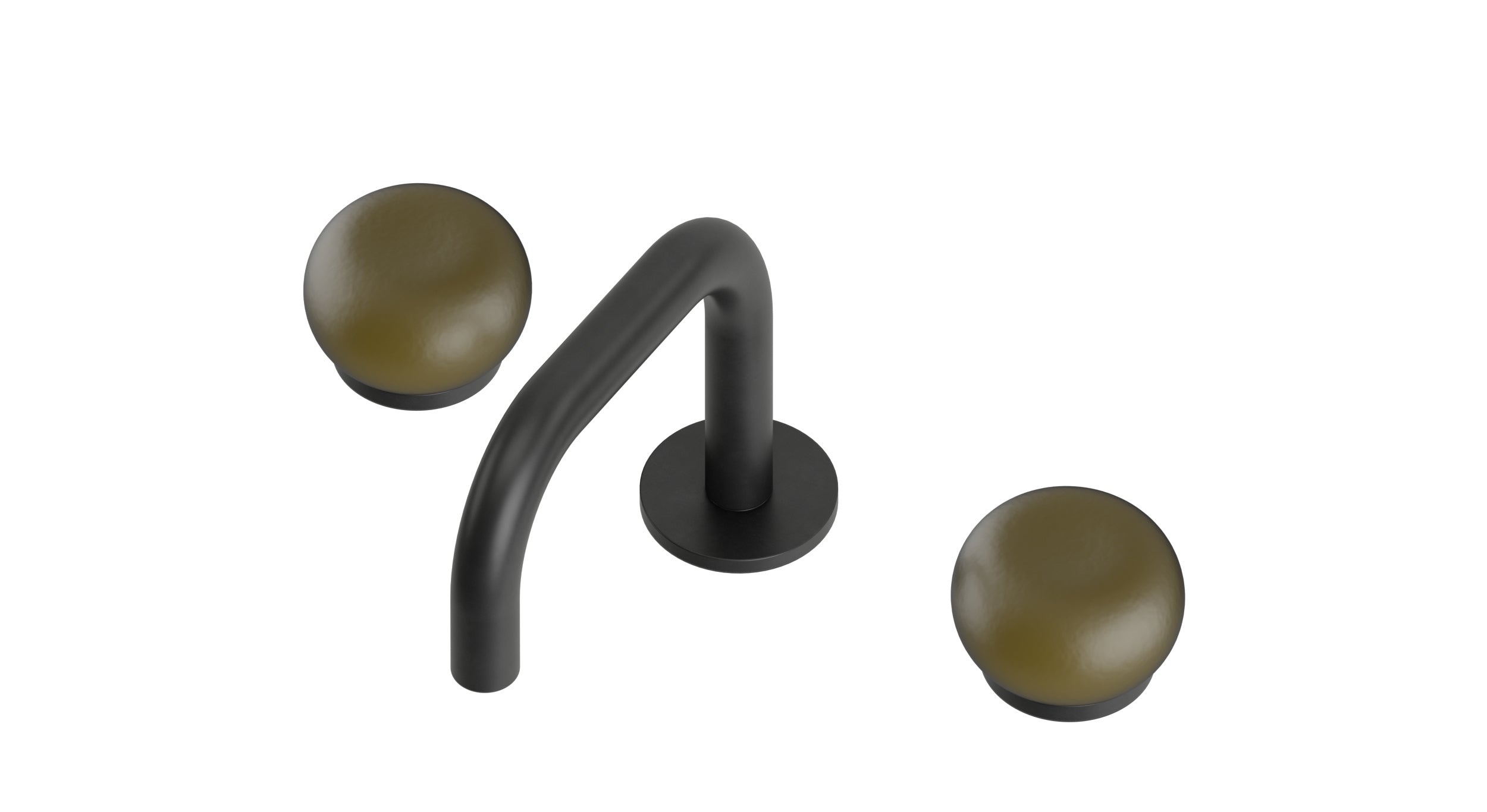 Foundry Two Handle Deck Mount Squaretop Lavatory Faucet with Pebble Ceramic Knob Handles in Oil Rubbed Bronze