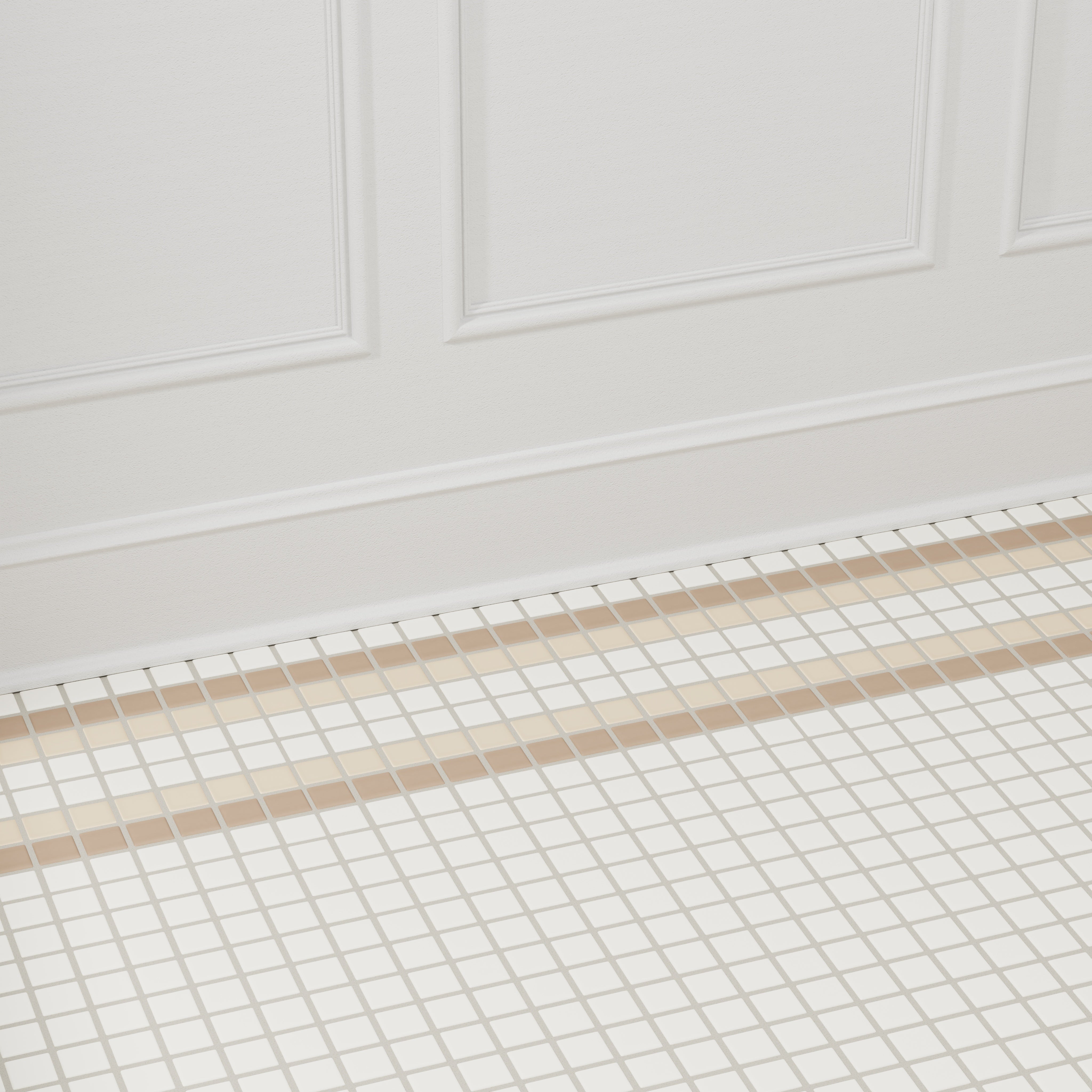 1x1 Tailored Stripe Border Sheeted Original Ceramic Tile in Linen Matte