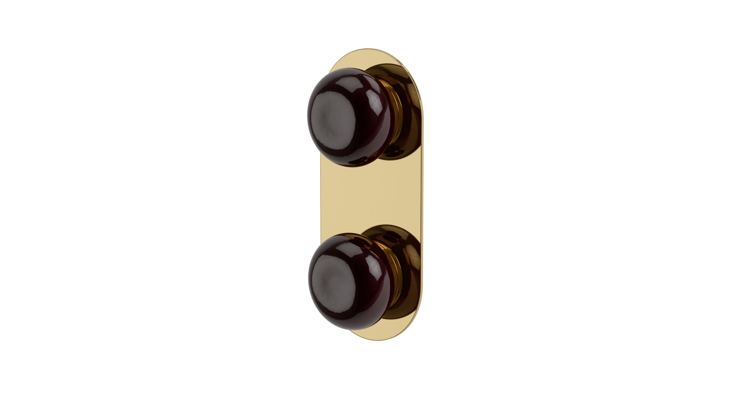 Foundry Two Handle Wall Mount Shower Trim with Pebble Ceramic Knob Handles in Polished Brass
