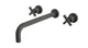 Flatiron Two Handle Wall Mount 12" Lavatory Faucet with Linear Cross Handles in Blackened Nickel
