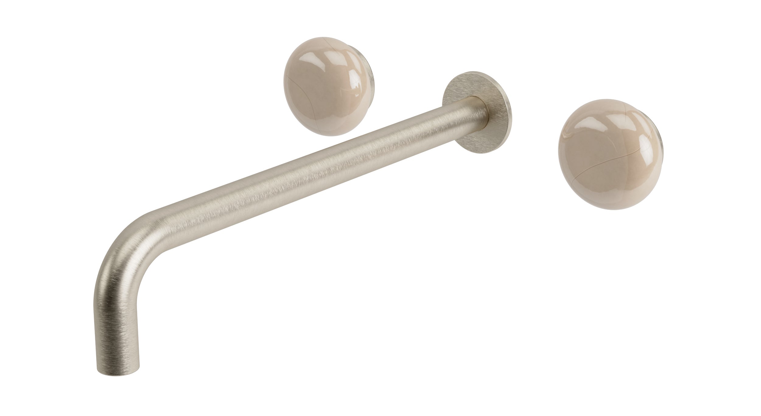 Foundry Two Handle Wall Mount 12" Lavatory Faucet with Pebble Ceramic Knob Handles in Satin Nickel