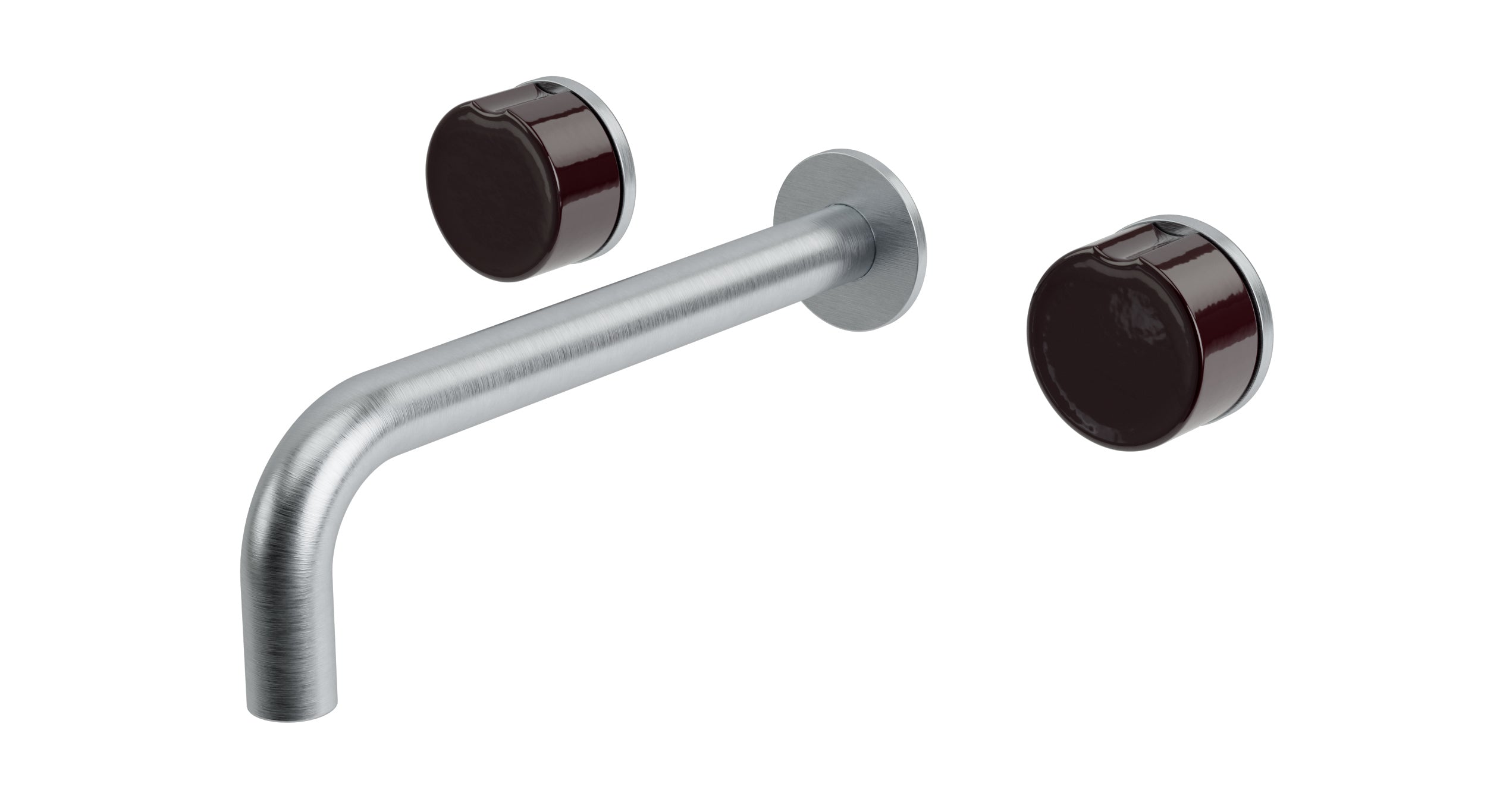 Foundry Two Handle Wall Mount 7.5" Lavatory Faucet with Groove Ceramic Knob Handles in Satin Chrome