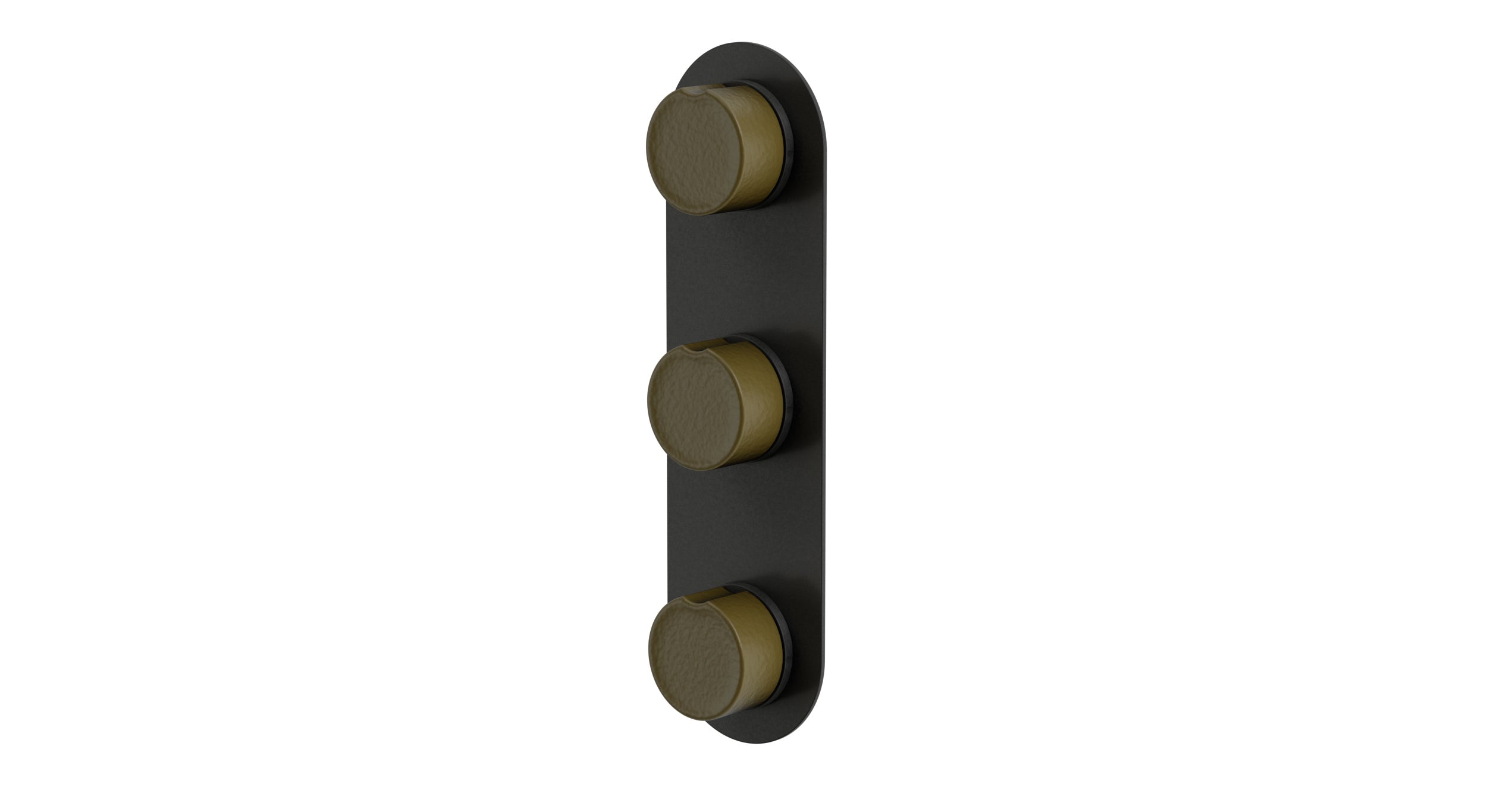 Foundry Three Handle Wall Mount Shower Trim with Groove Ceramic Knob Handles in Blackened Nickel