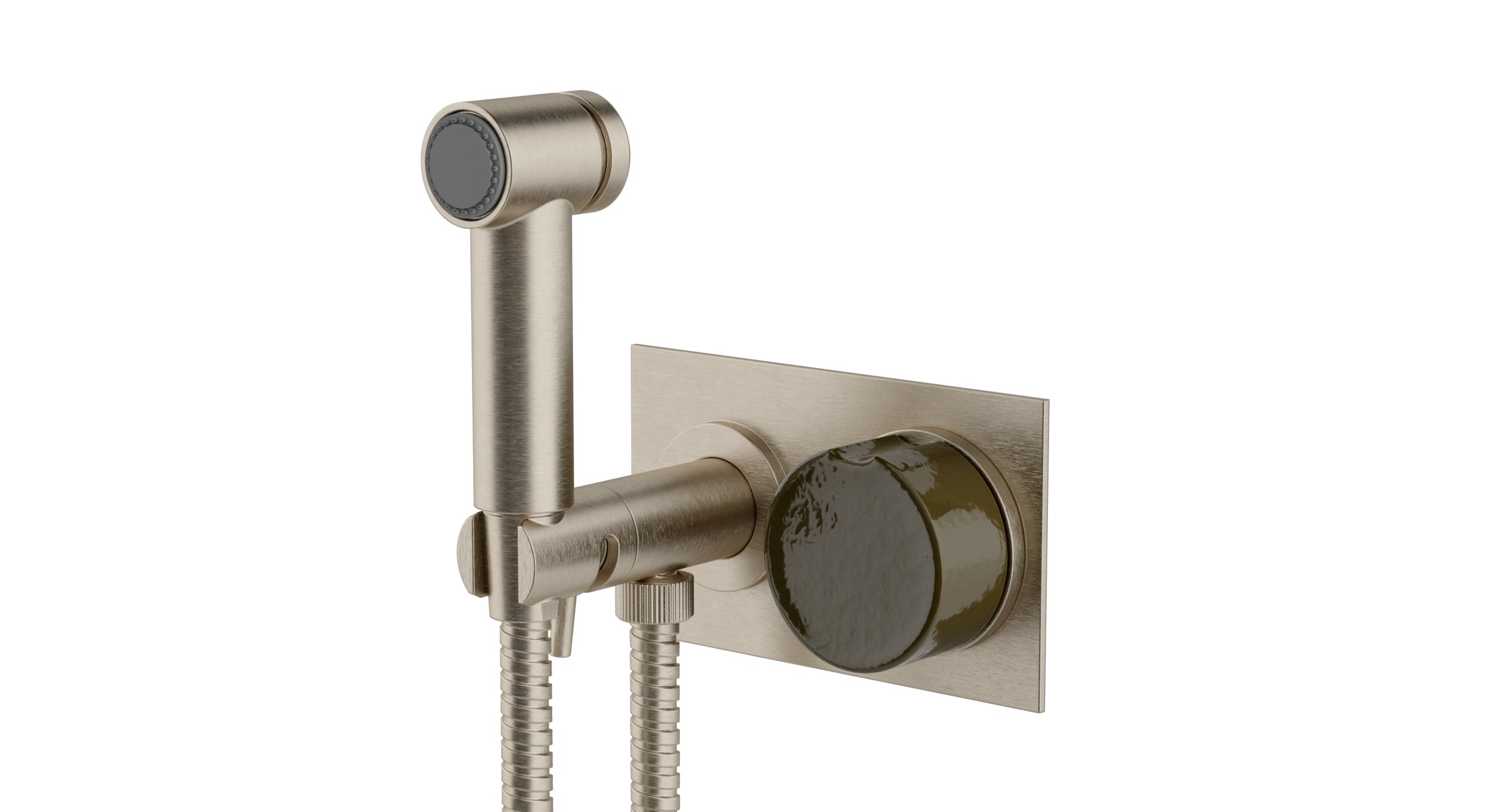 Foundry One Handle Wall Mount Bidet Trim with Groove Ceramic Knob Handle in Satin Nickel