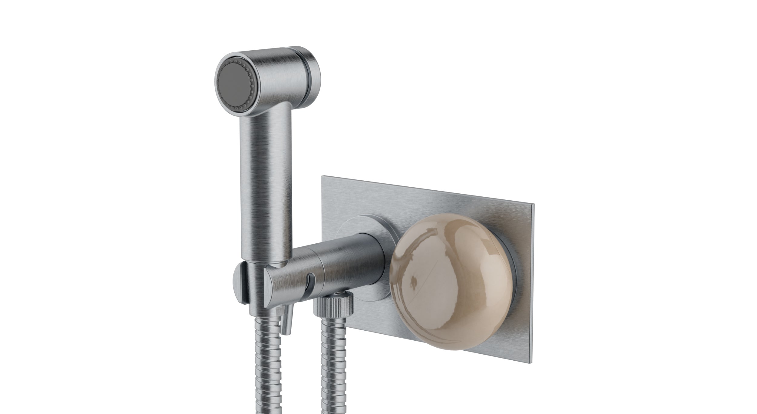 Foundry One Handle Wall Mount Bidet Trim with Pebble Ceramic Knob Handle in Satin Chrome