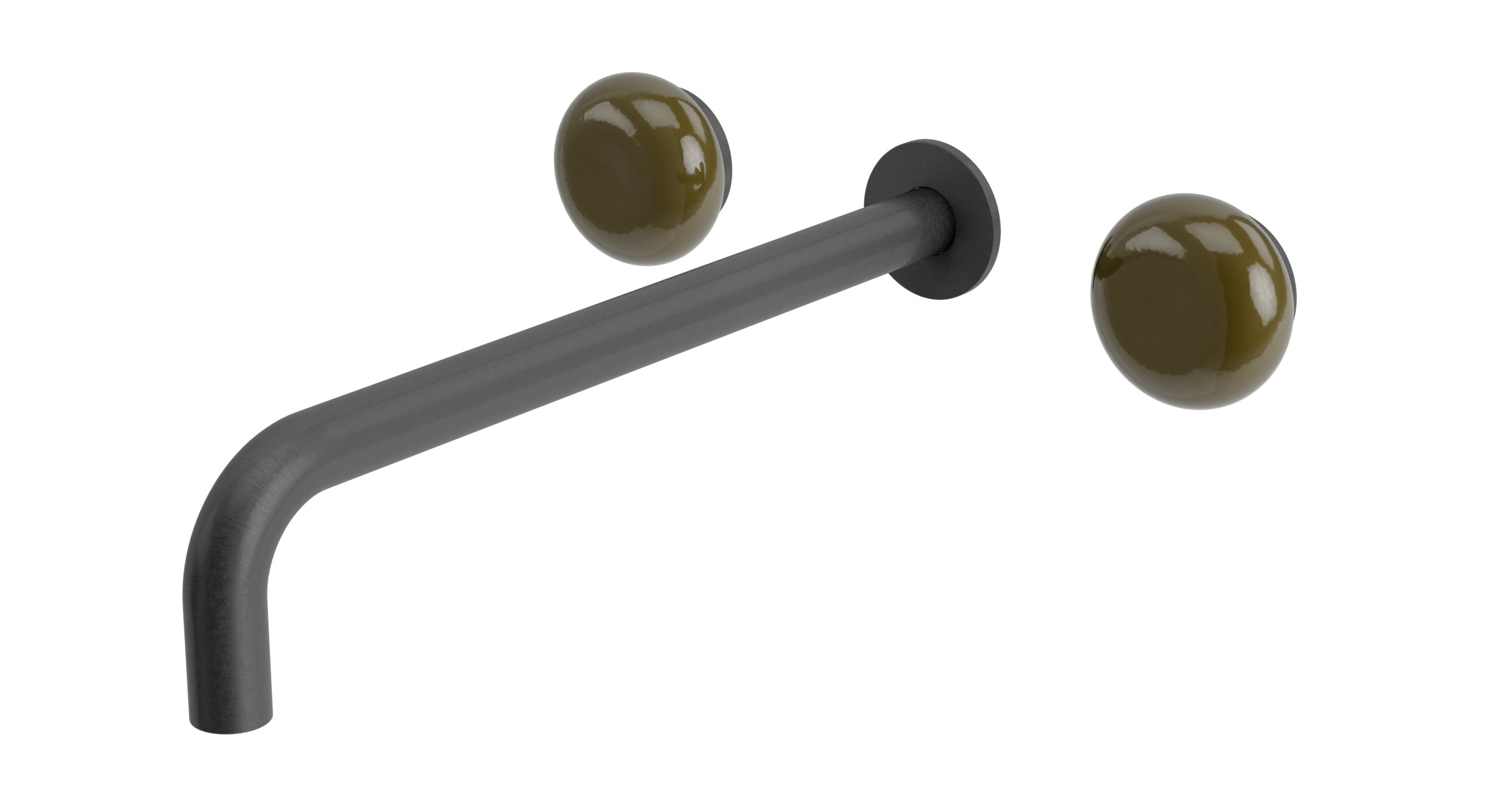 Foundry Two Handle Wall Mount 12" Lavatory Faucet with Pebble Ceramic Knob Handles in Blackened Nickel