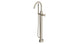 Flatiron One Handle Floor Mount Gooseneck Bath Trim with Hand Shower and Linear Cross Handle in Satin Nickel