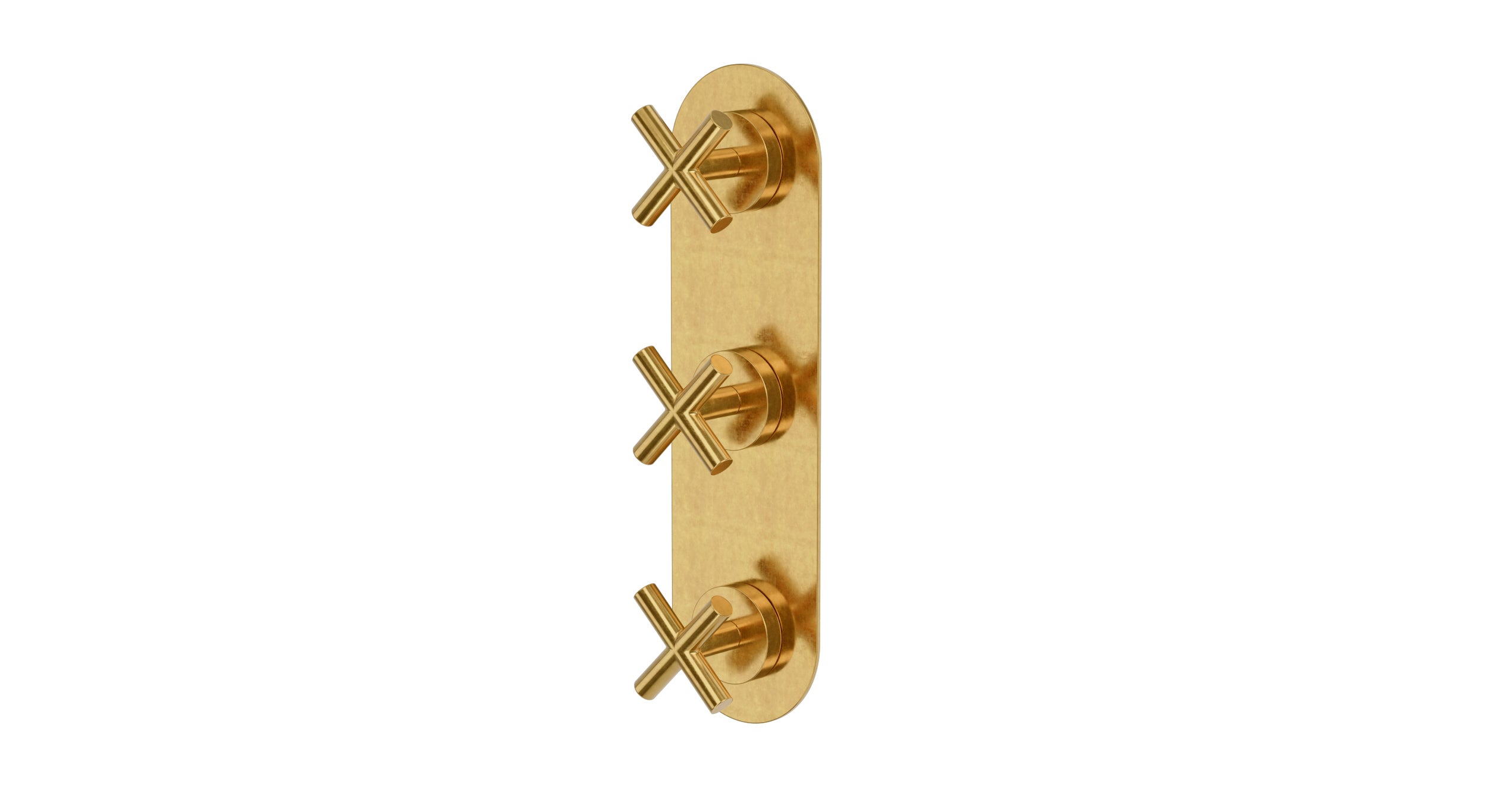 Contour Three Handle Wall Mount Shower Trim with Soft Cross Handles in French Brass
