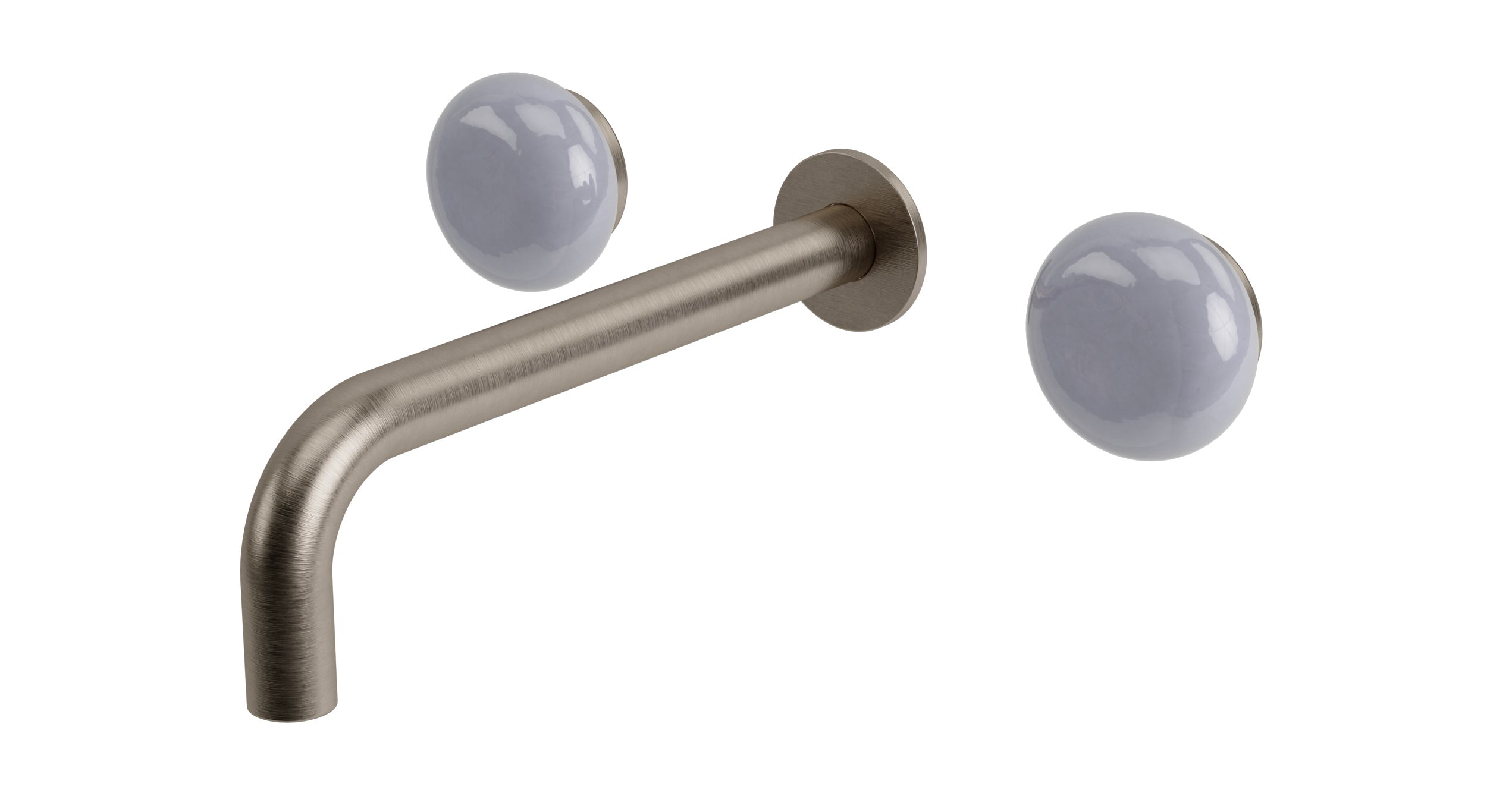 Foundry Two Handle Wall Mount 7.5" Lavatory Faucet with Pebble Ceramic Knob Handles in Antique Nickel
