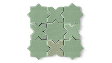 Mini Star & Cross Original Ceramic Tile in Sea Green Matte