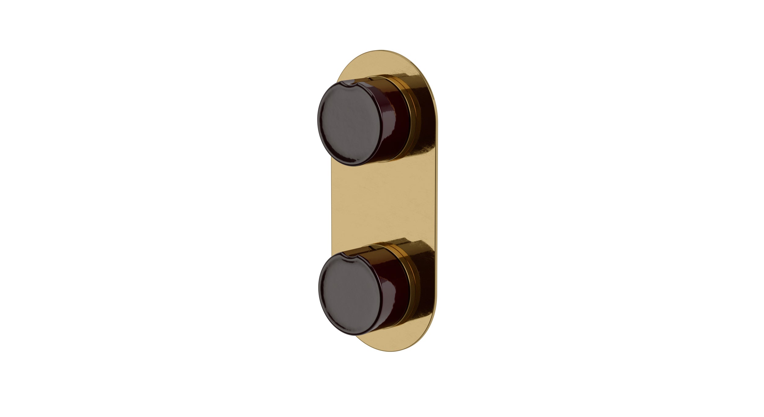 Foundry Two Handle Wall Mount Shower Trim with Groove Ceramic Knob Handles in Uncoated Polished Brass