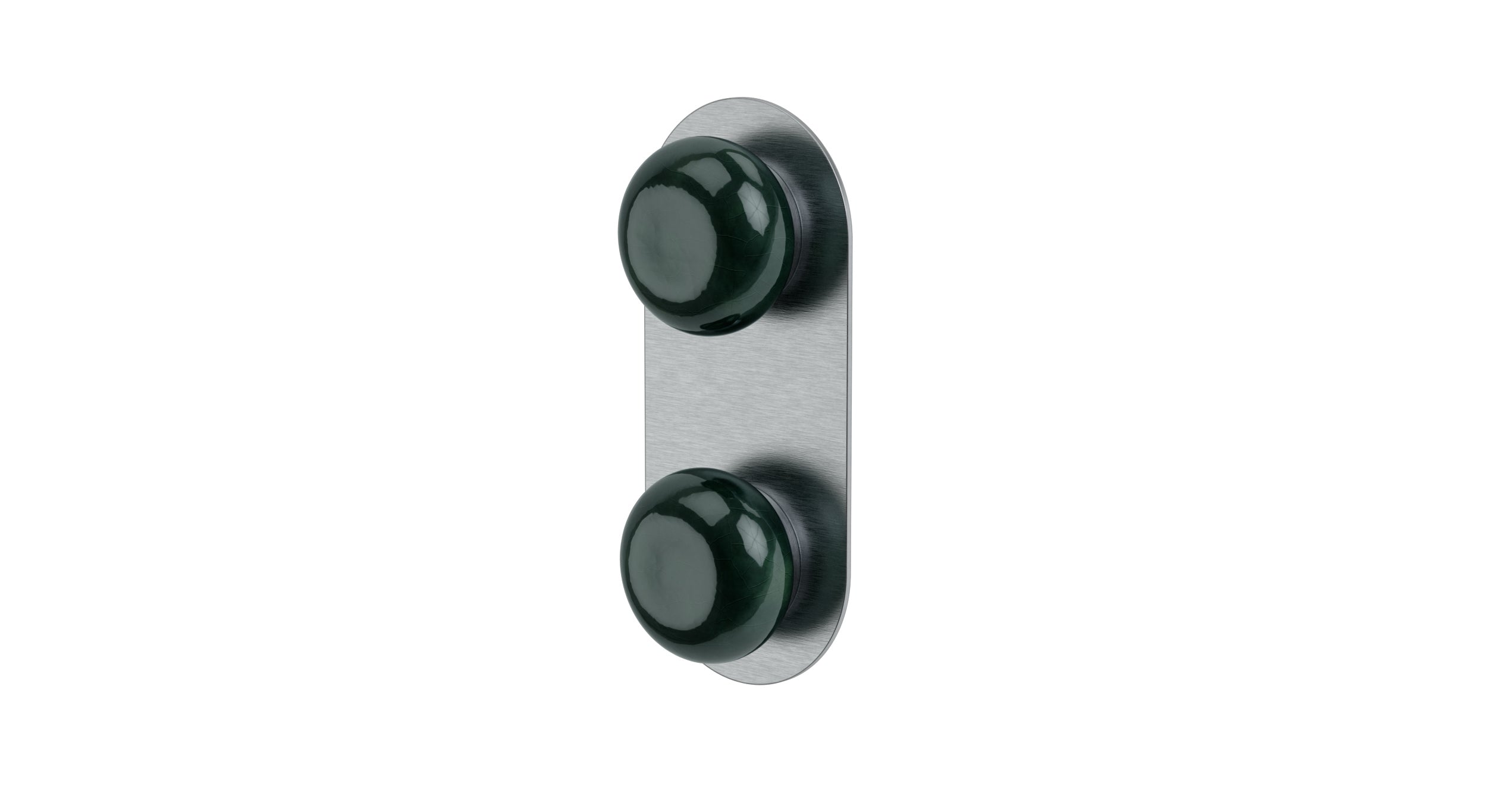 Foundry Two Handle Wall Mount Shower Trim with Pebble Ceramic Knob Handles in Satin Chrome