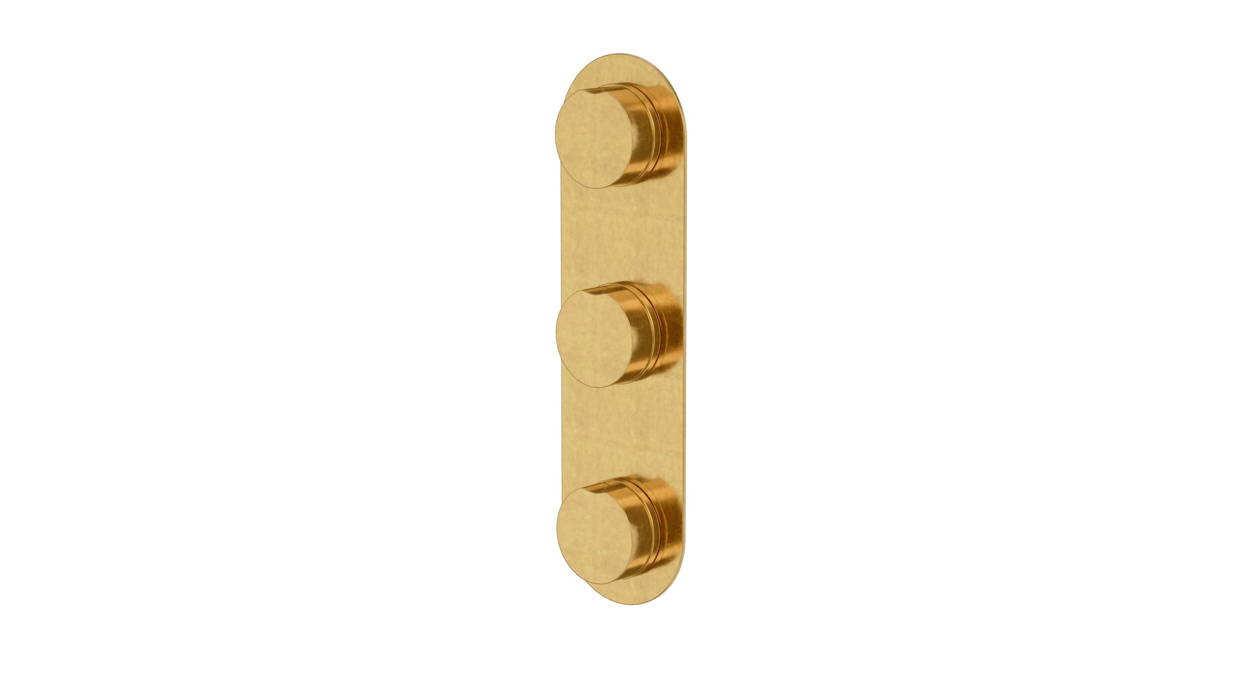 Foundry Three Handle Wall Mount Shower Trim with Barrel Knob Handles in French Brass