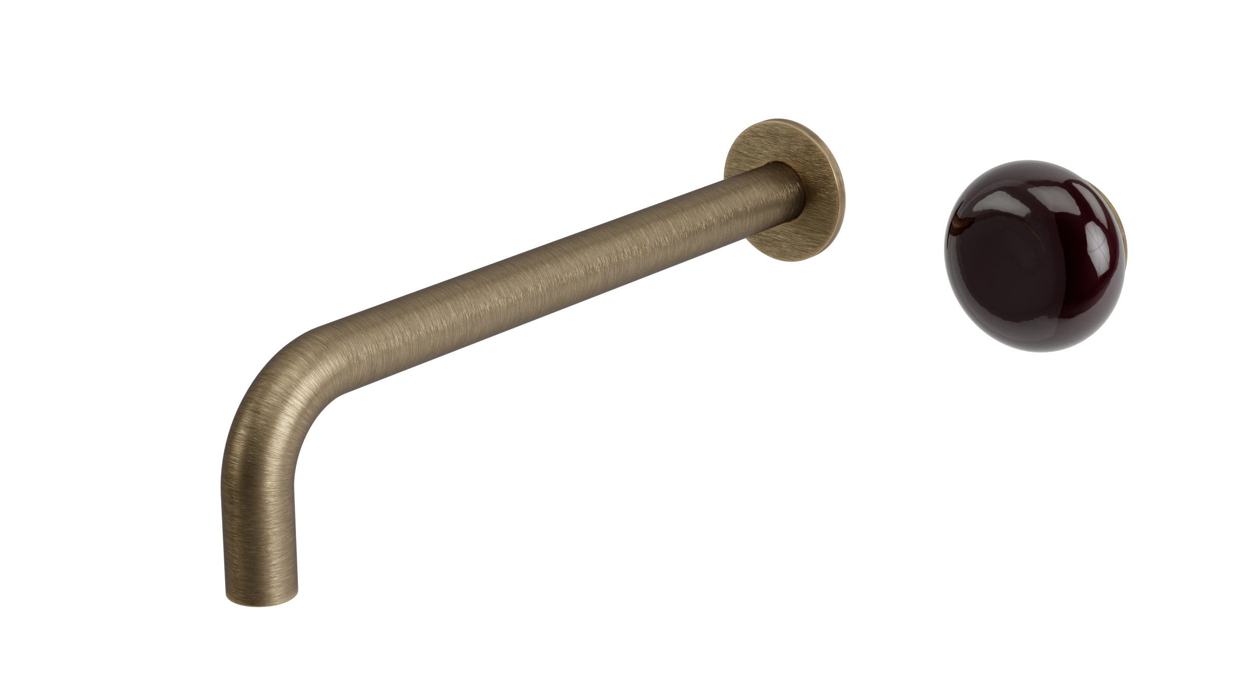 Foundry One Handle Wall Mount 10" Lavatory Faucet with Pebble Ceramic Knob Handle in Antique Brass