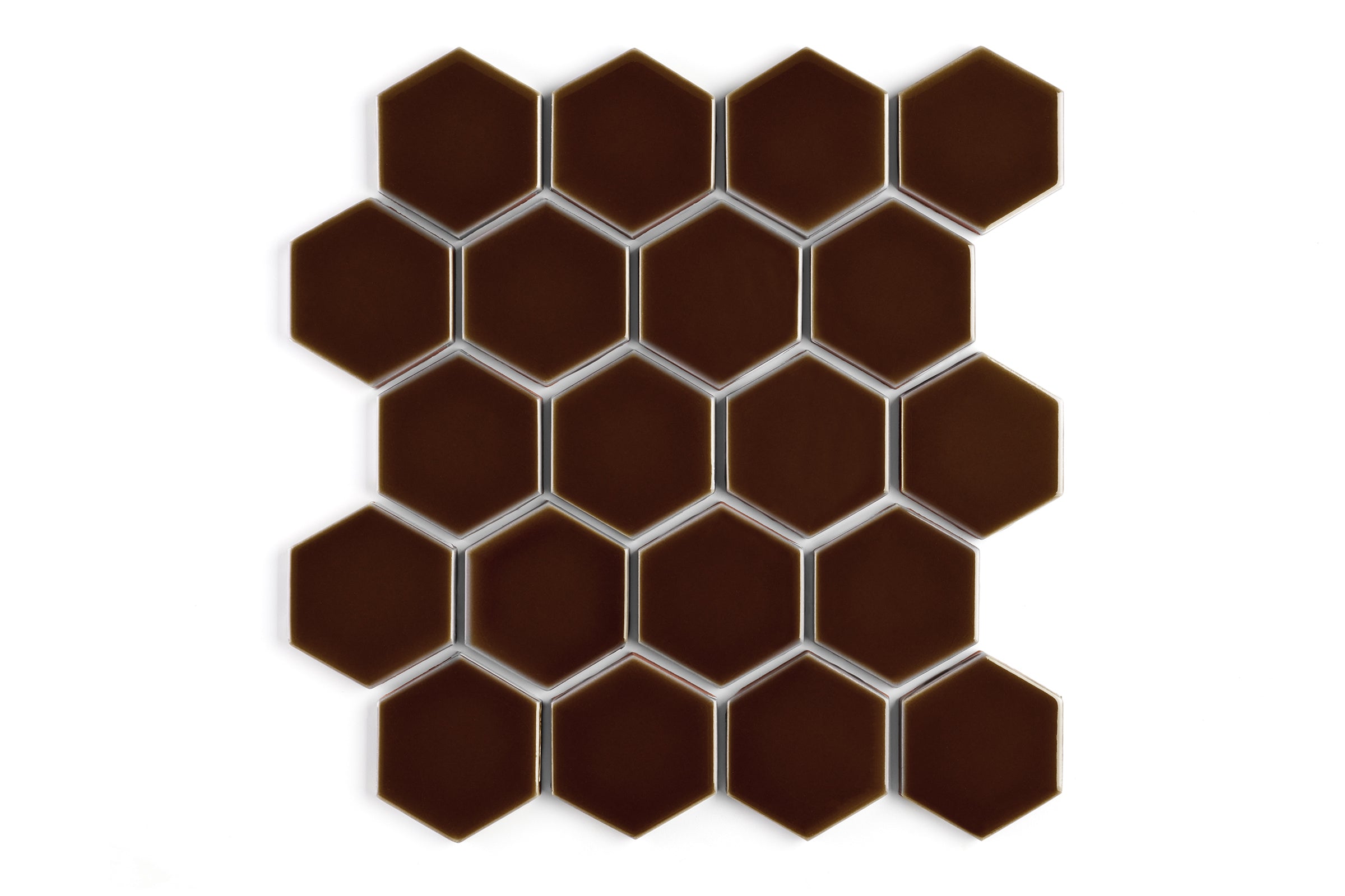 3" Hexagon Sheeted Original Ceramic Mosaic Tile in Garnet Gloss