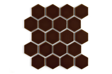 3" Hexagon Sheeted Original Ceramic Mosaic Tile in Garnet Gloss