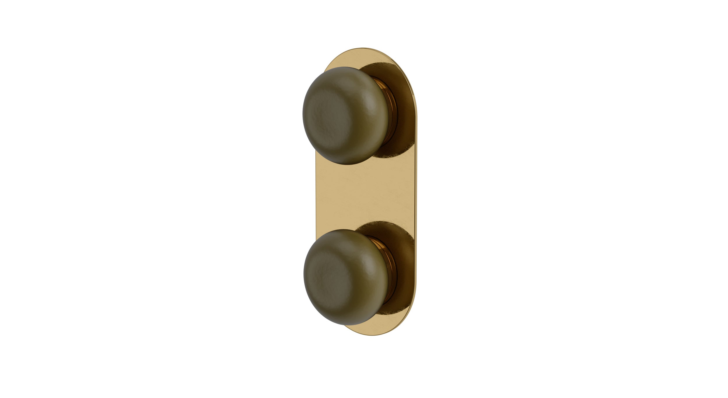 Foundry Two Handle Wall Mount Shower Trim with Pebble Ceramic Knob Handles in Uncoated Polished Brass