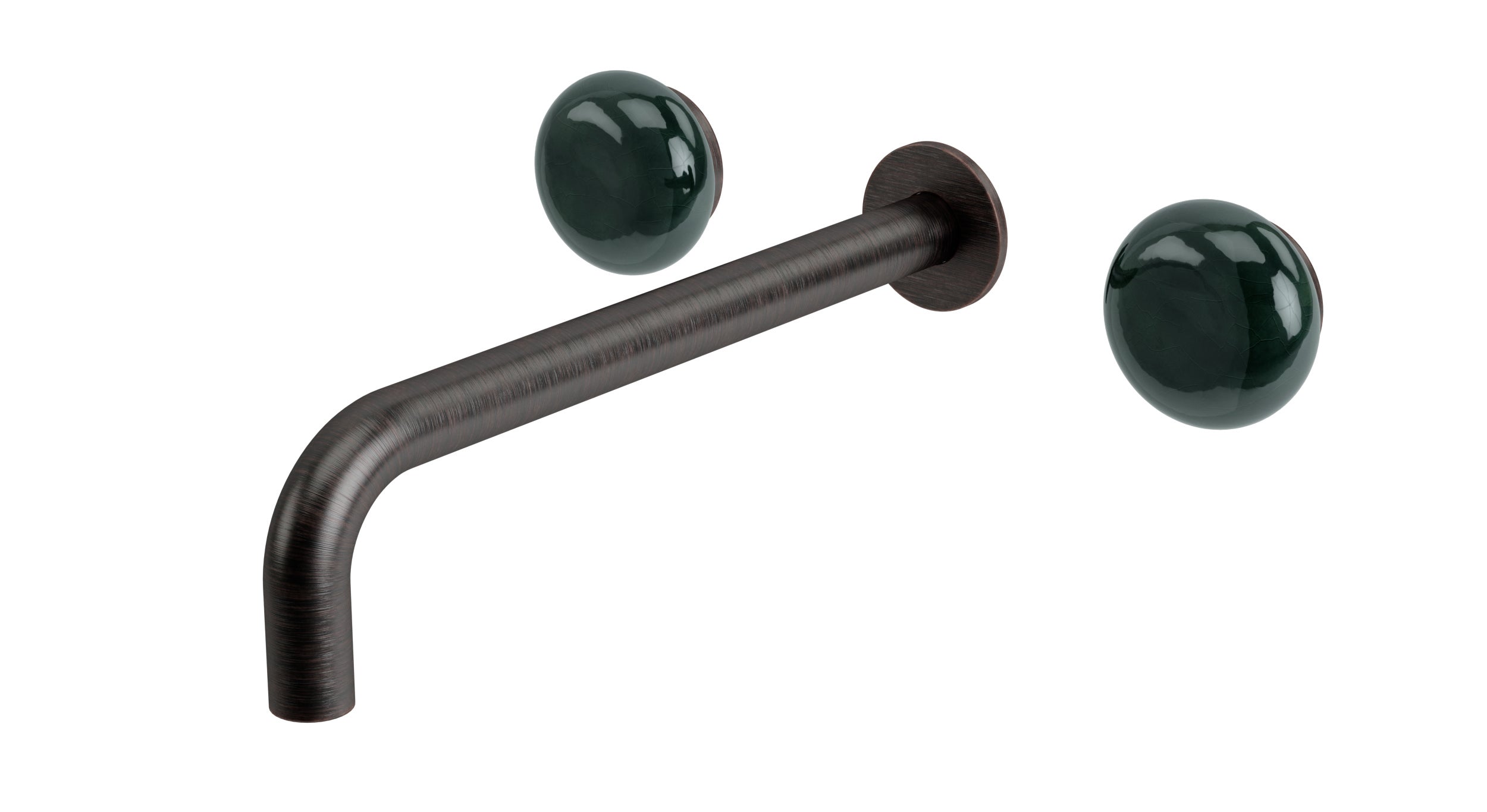 Foundry Two Handle Wall Mount 10" Lavatory Faucet with Pebble Ceramic Knob Handles in Antique Bronze
