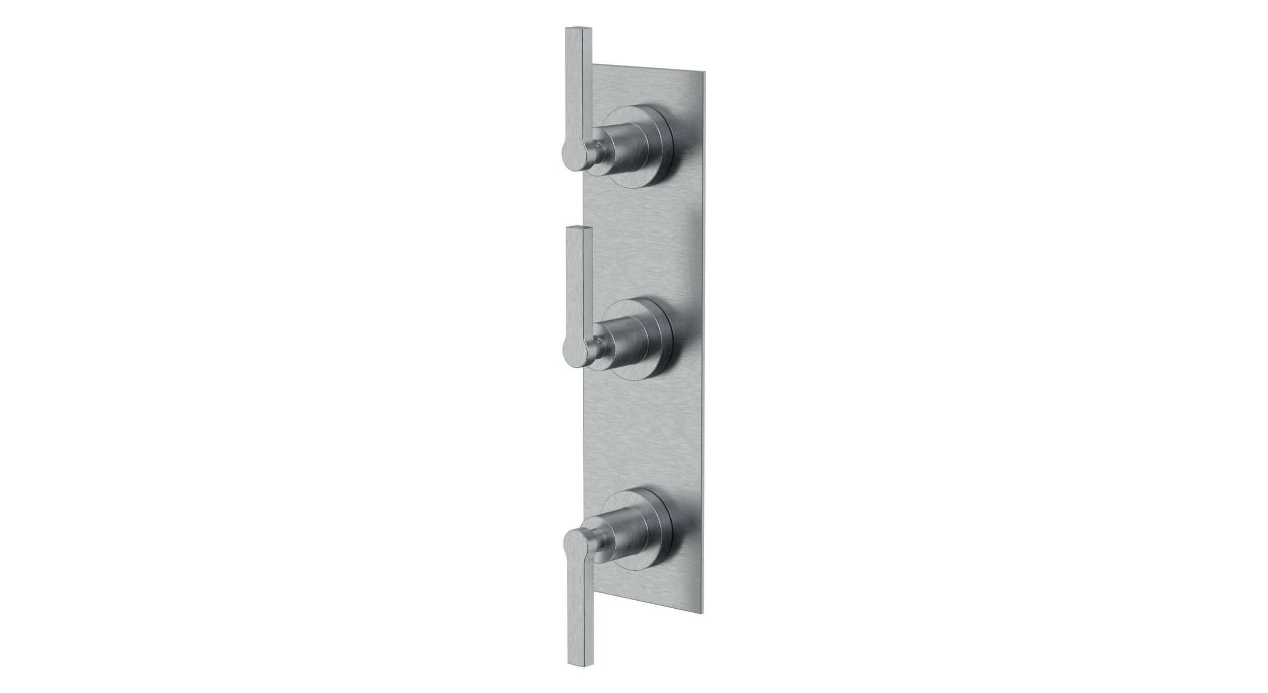 Flatiron Three Handle Wall Mount Shower Trim with Linear Lever Handles in Satin Chrome