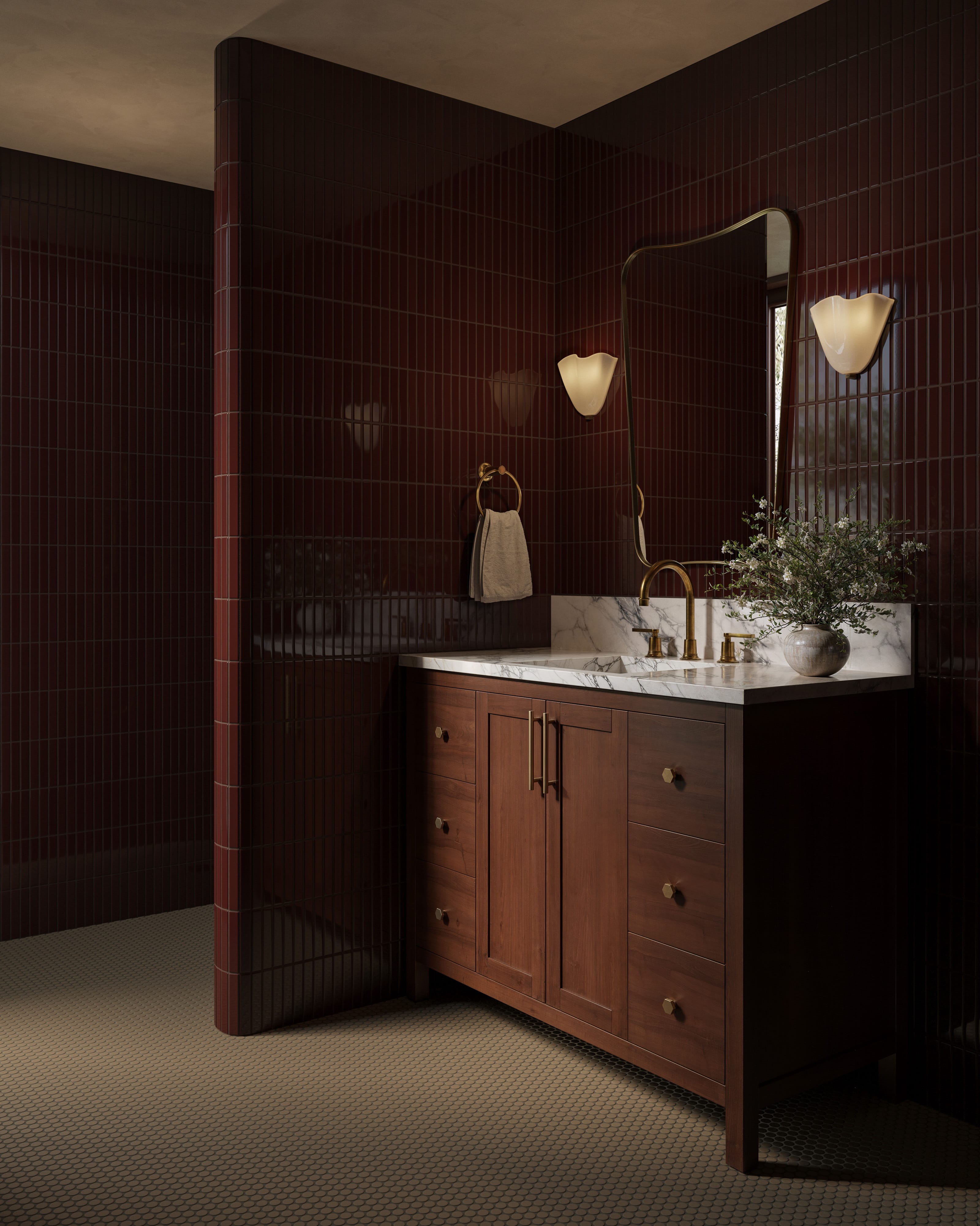 Penny Round Sheeted Original Ceramic Mosaic Tile in Sandstone Matte