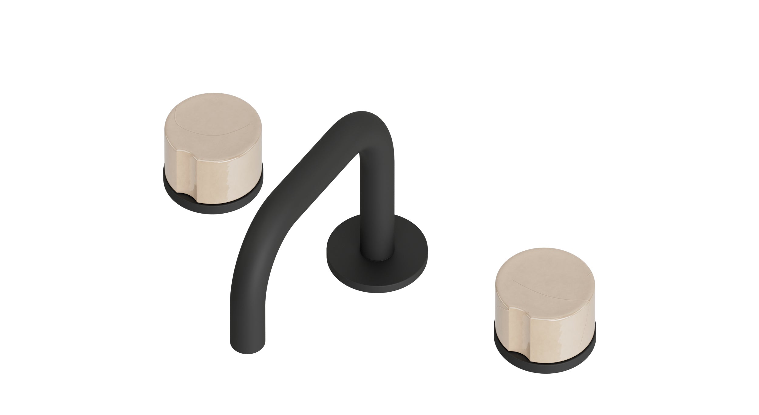 Foundry Two Handle Deck Mount Squaretop Lavatory Faucet with Groove Ceramic Knob Handles in Matte Black