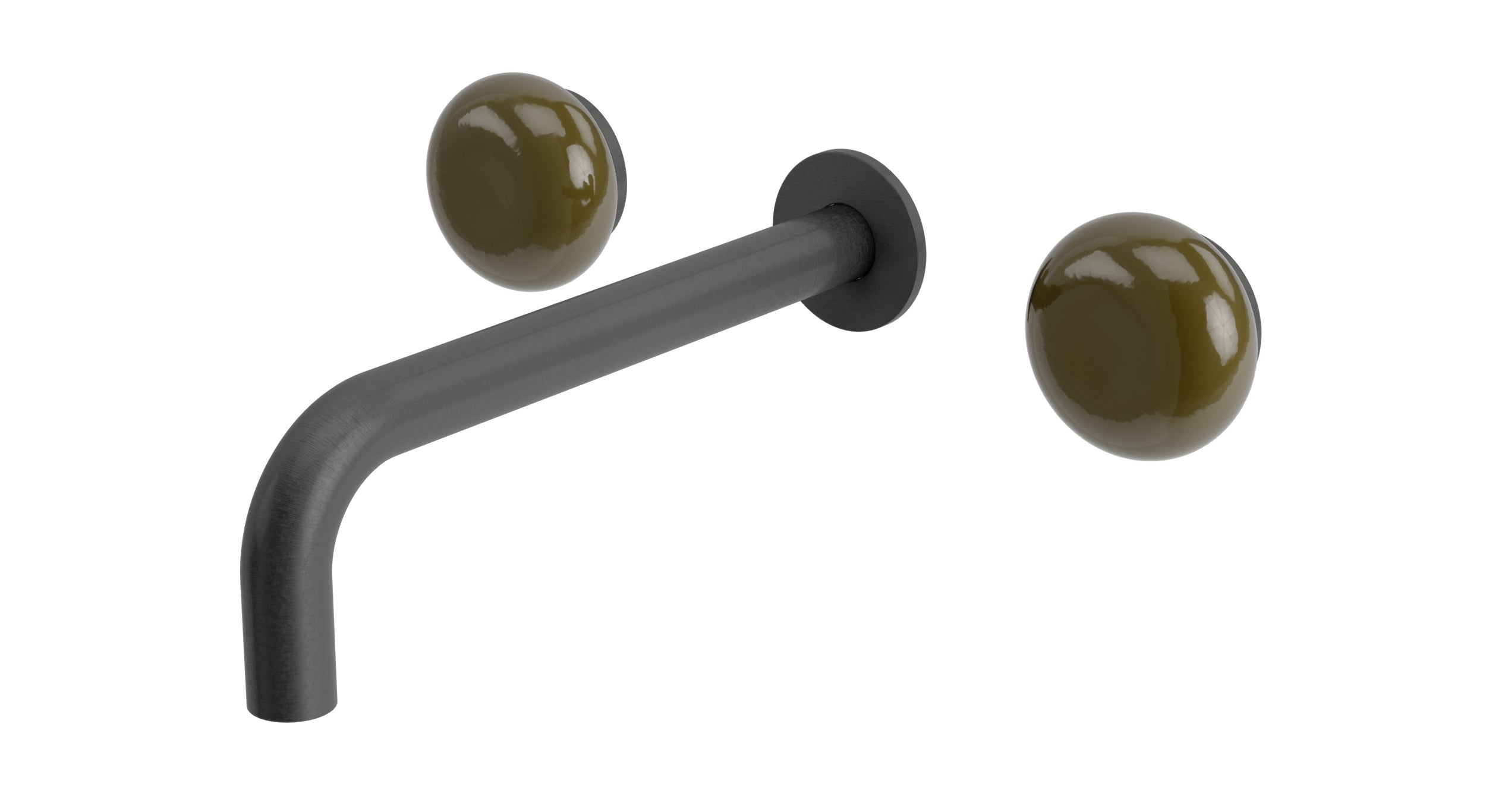 Foundry Two Handle Wall Mount 7.5" Lavatory Faucet with Pebble Ceramic Knob Handles in Blackened Nickel