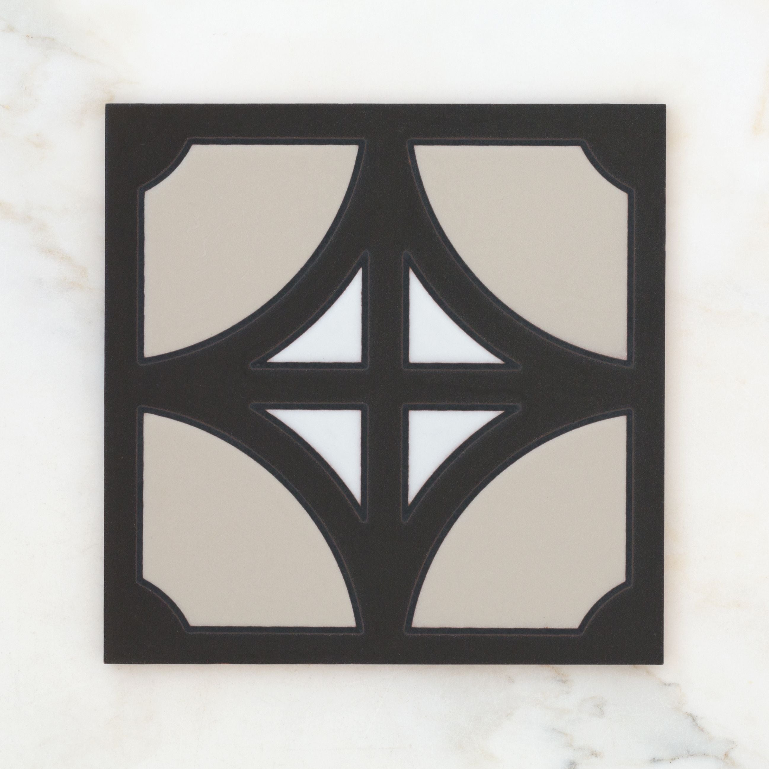 8x8 Handpainted Tile Denver in Black Motif