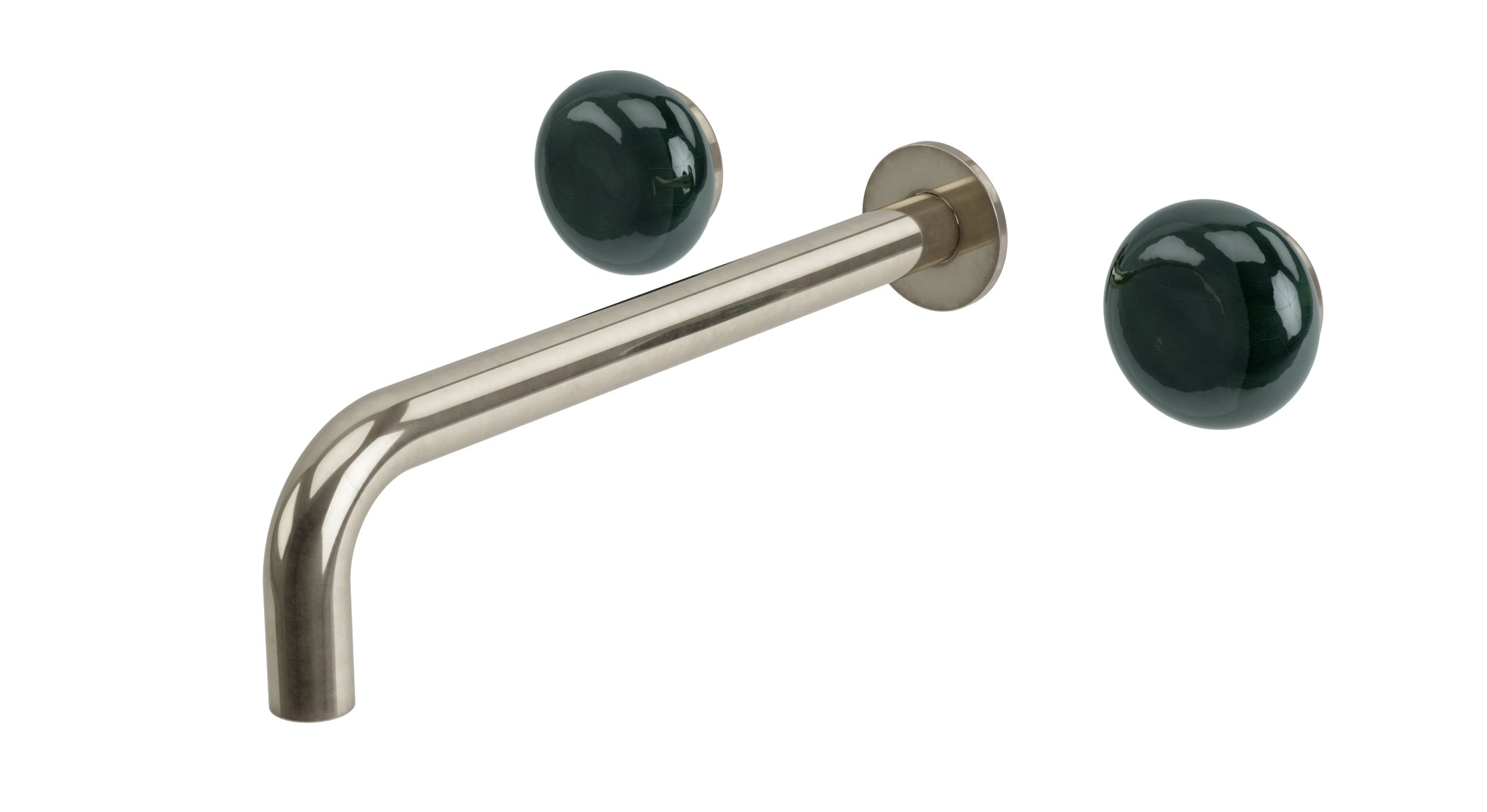 Foundry Two Handle Wall Mount 10" Lavatory Faucet with Pebble Ceramic Knob Handles in French Nickel